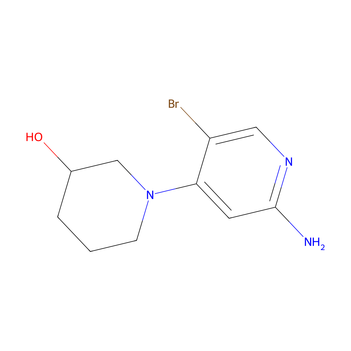 5-Bromo-2-amino-4-(3-hydroxypiperidin-1-yl)pyridine molecular structure, CAS 1381938-12-0