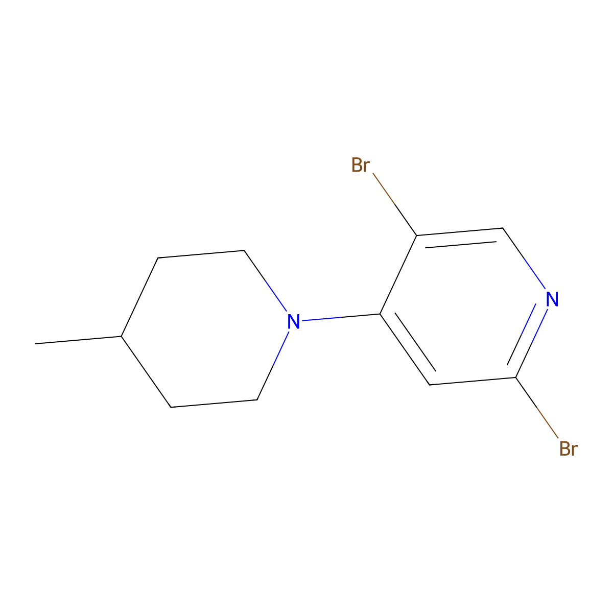 2,5-Dibromo-4-(4-methylpiperidin-1-yl)pyridine molecular structure, CAS 1381938-57-3