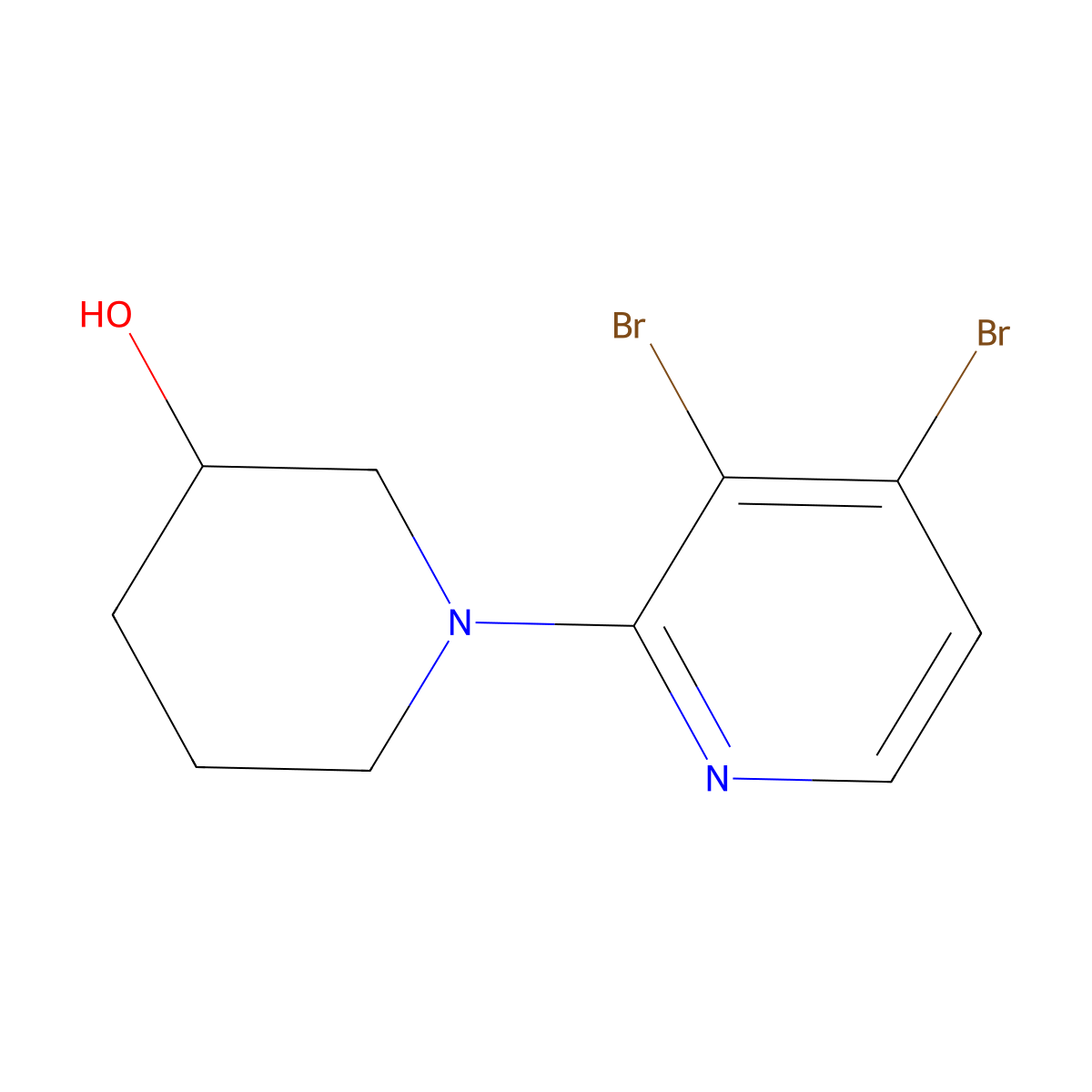 3,4-Dibromo-2-(3-hydroxypiperidin-1-yl)pyridine molecular structure, CAS 1381938-70-0