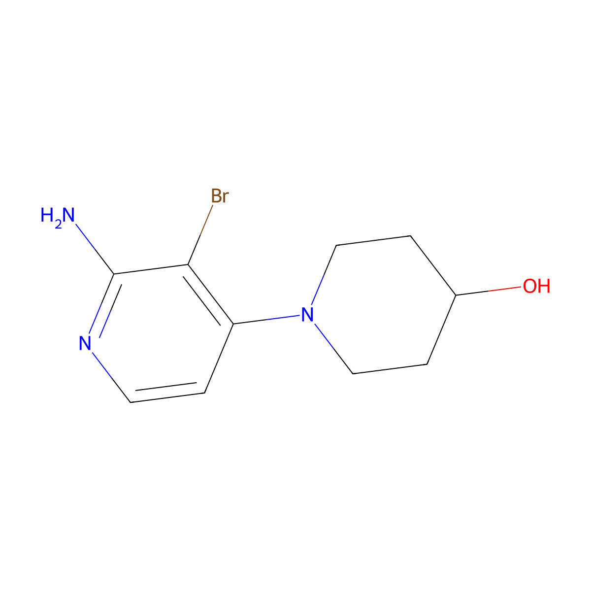 2-Amino-3-bromo-4-(4-hydroxypiperidin-1-yl)pyridine molecular structure, CAS 1381941-27-0