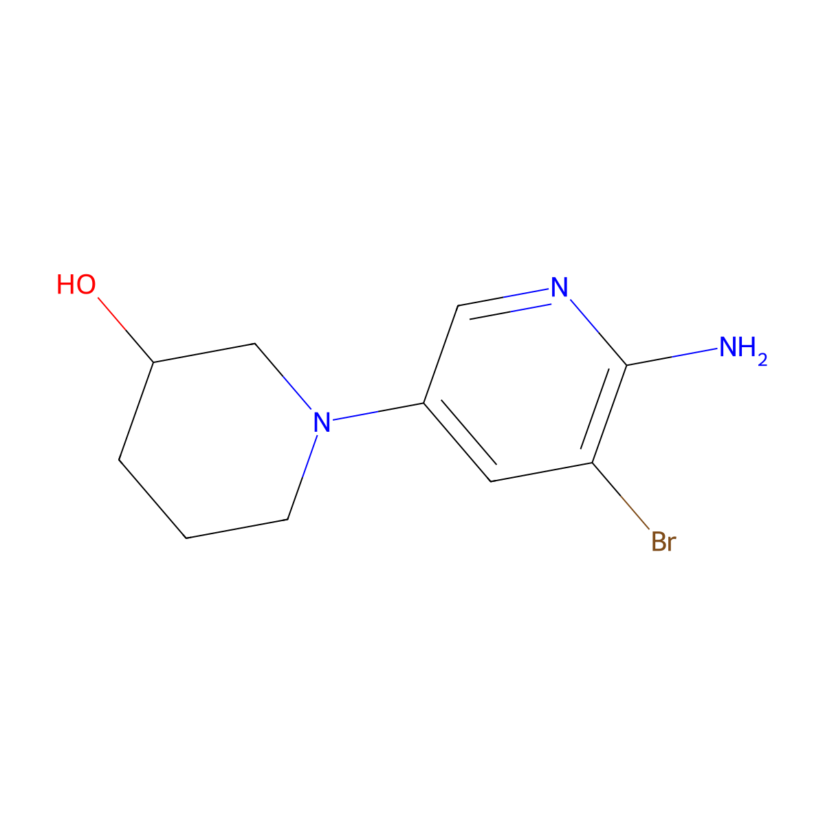 2-Amino-3-bromo-5-(3-hydroxypiperidin-1-yl)pyridine molecular structure, CAS 1381941-44-1