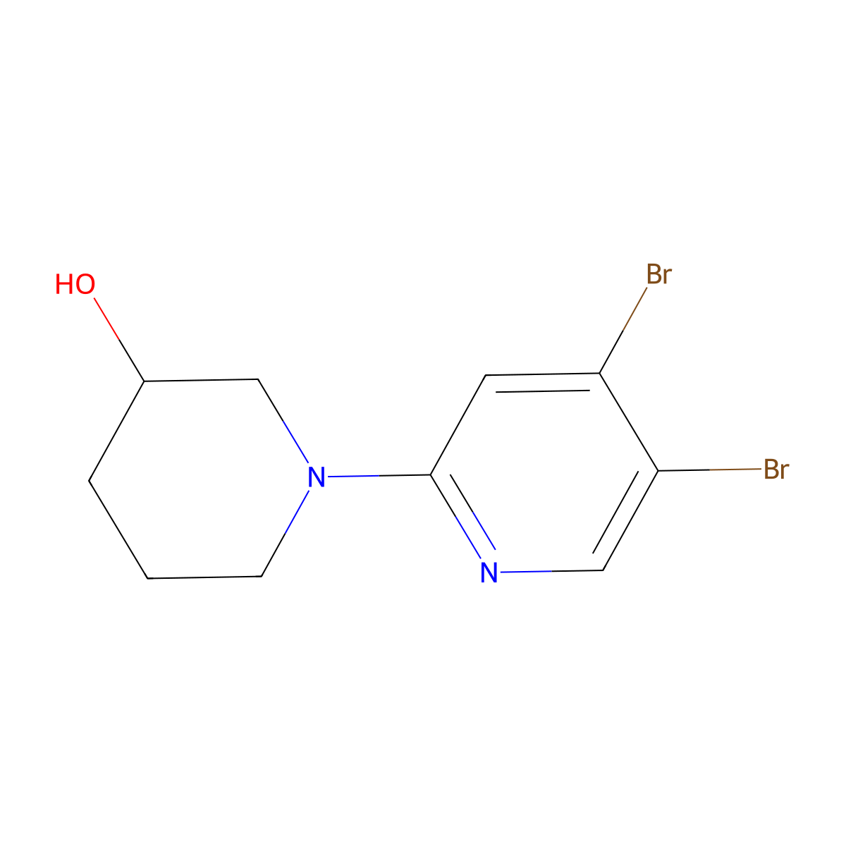 3,4-Dibromo-6-(3-hydroxypiperidin-1-yl)pyridine molecular structure, CAS 1381941-74-7