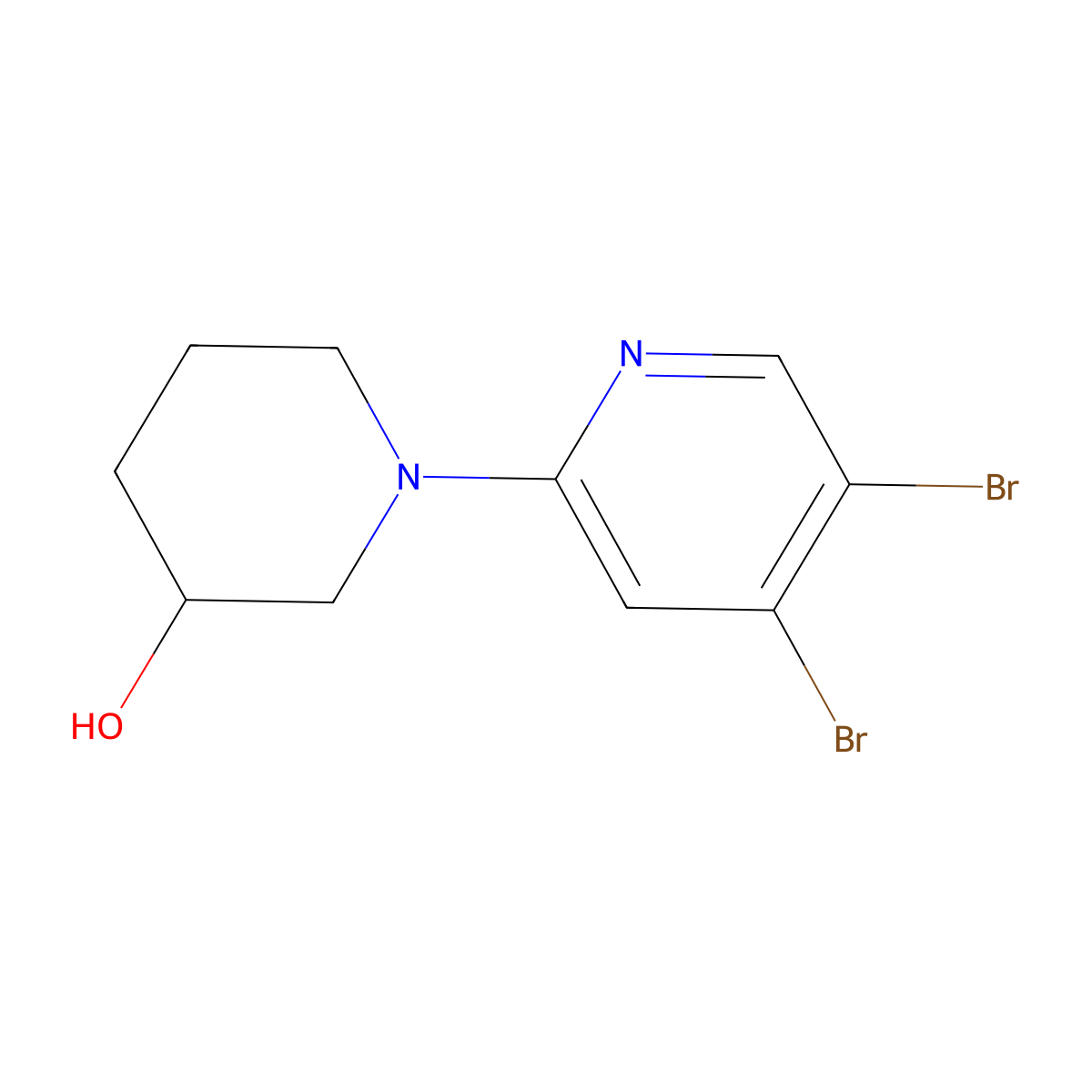 3,4-Dibromo-6-(3-hydroxypiperidin-1-yl)pyridine molecular structure, CAS 1381941-74-7