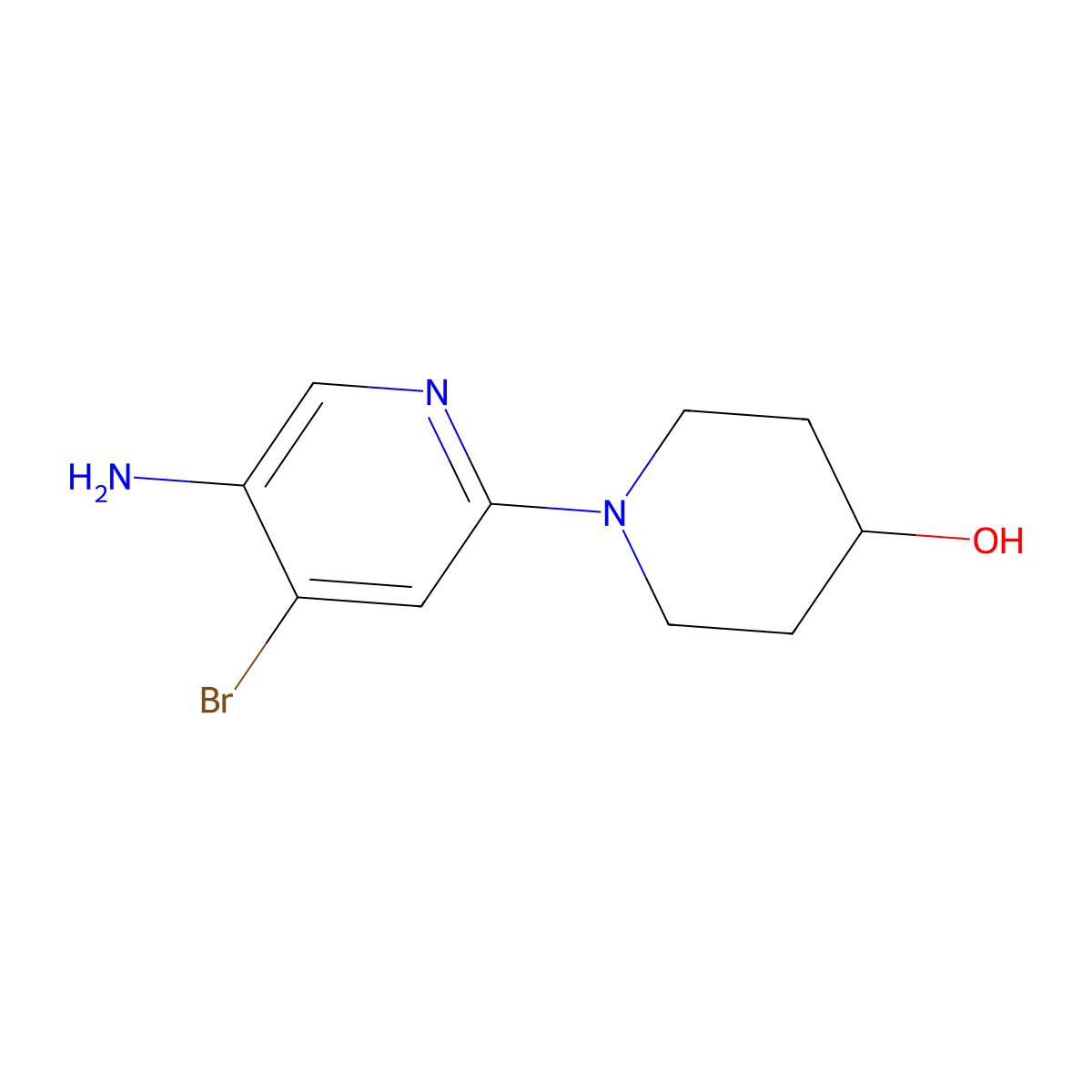 4-Bromo-3-amino-6-(4-hydroxypiperidin-1-yl)pyridine molecular structure, CAS 1381942-11-5
