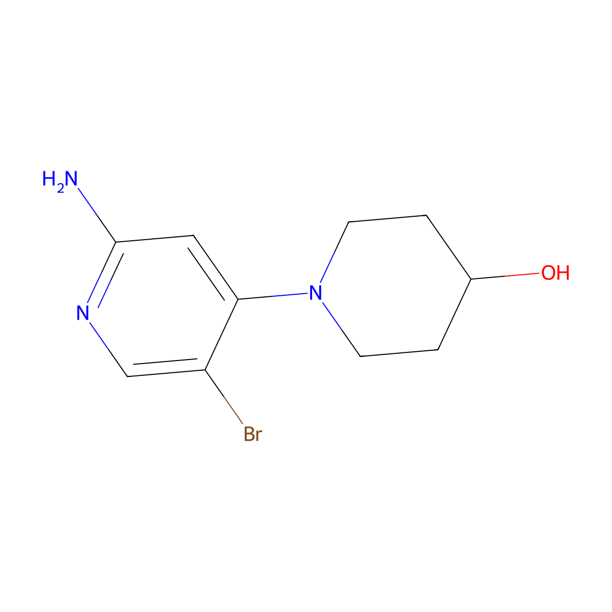 5-Bromo-2-amino-4-(4-hydroxypiperidin-1-yl)pyridine molecular structure, CAS 1381942-21-7