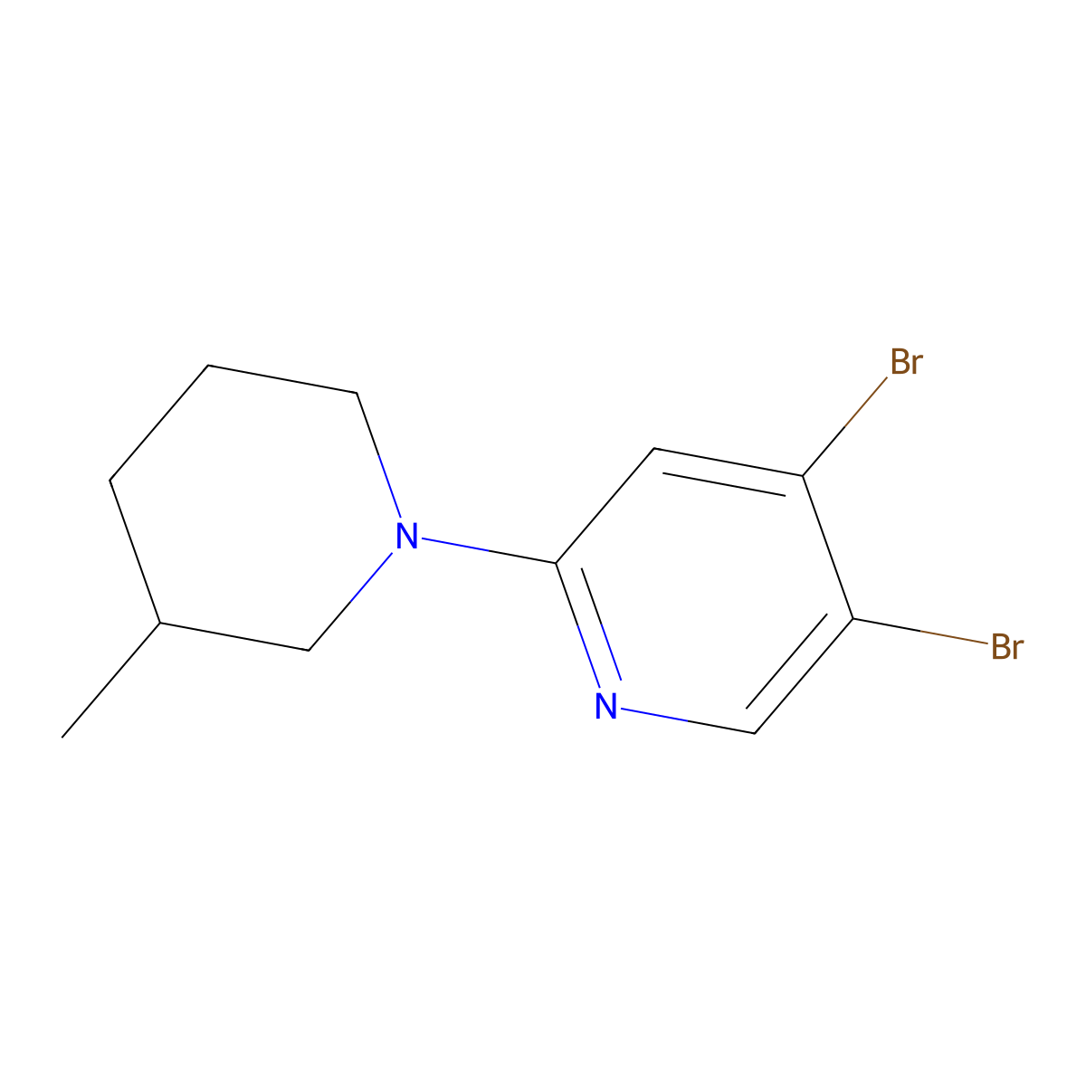 3,4-Dibromo-6-(3-methylpiperidin-1-yl)pyridine molecular structure, CAS 1381942-26-2