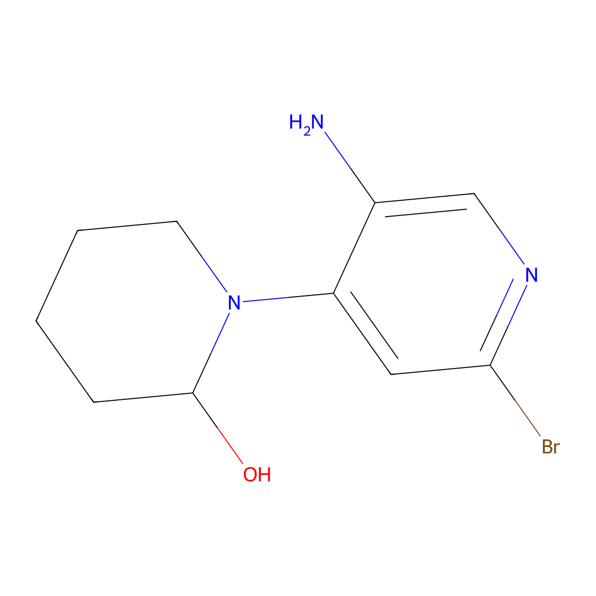 2-Bromo-5-amino-4-(2-hydroxypiperidin-1-yl)pyridine molecular structure, CAS 1381942-38-6