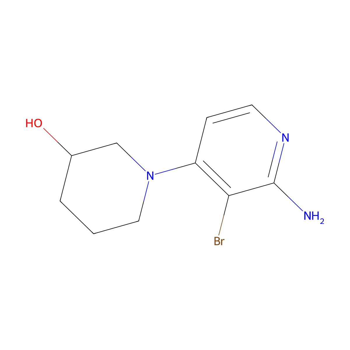 2-Amino-3-bromo-4-(3-hydroxypiperidin-1-yl)pyridine molecular structure, CAS 1381943-05-0