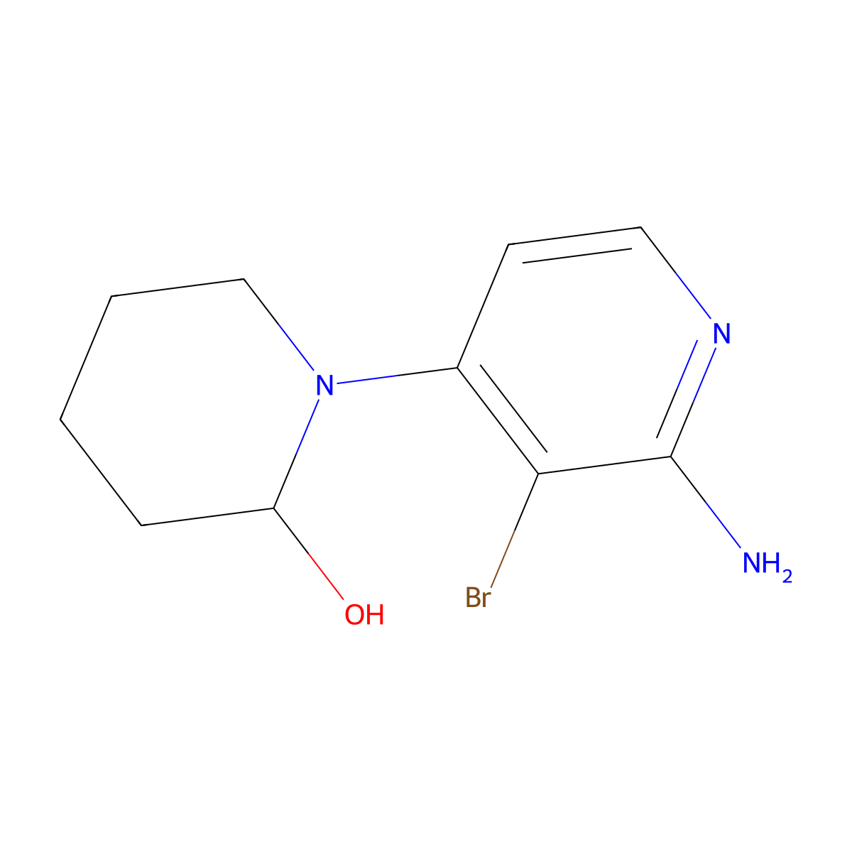2-Amino-3-bromo-4-(2-hydroxypiperidin-1-yl)pyridine molecular structure, CAS 1381943-38-9