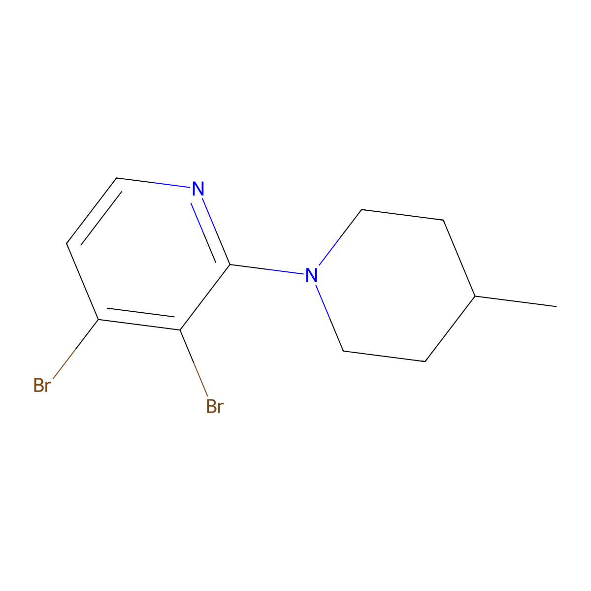 3,4-Dibromo-2-(4-methylpiperidin-1-yl)pyridine molecular structure, CAS 1381943-93-6