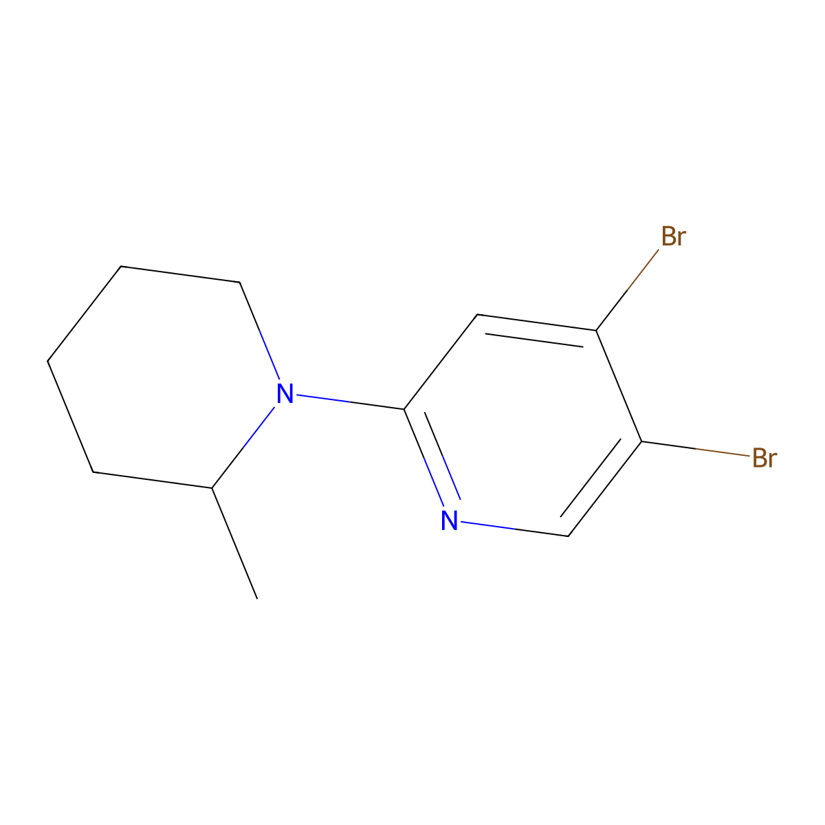 3,4-Dibromo-6-(2-methylpiperidin-1-yl)pyridine molecular structure, CAS 1381943-95-8