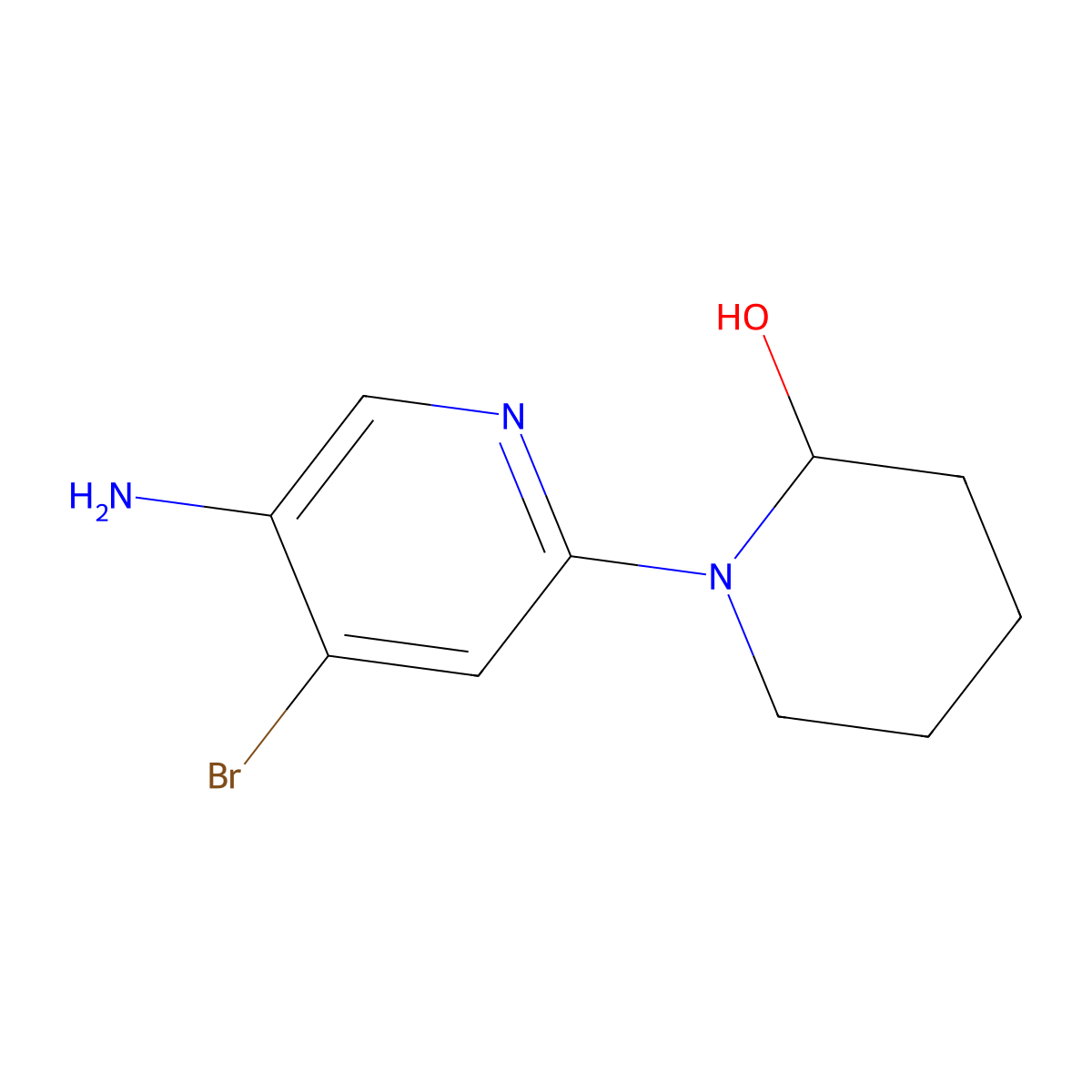 4-Bromo-3-amino-6-(2-hydroxypiperidin-1-yl)pyridine molecular structure, CAS 1381944-05-3