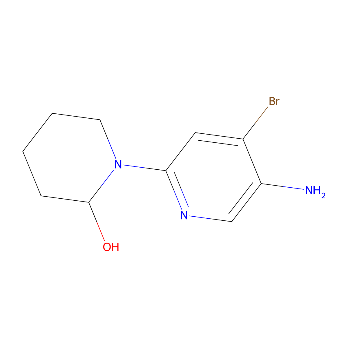 4-Bromo-3-amino-6-(2-hydroxypiperidin-1-yl)pyridine molecular structure, CAS 1381944-05-3