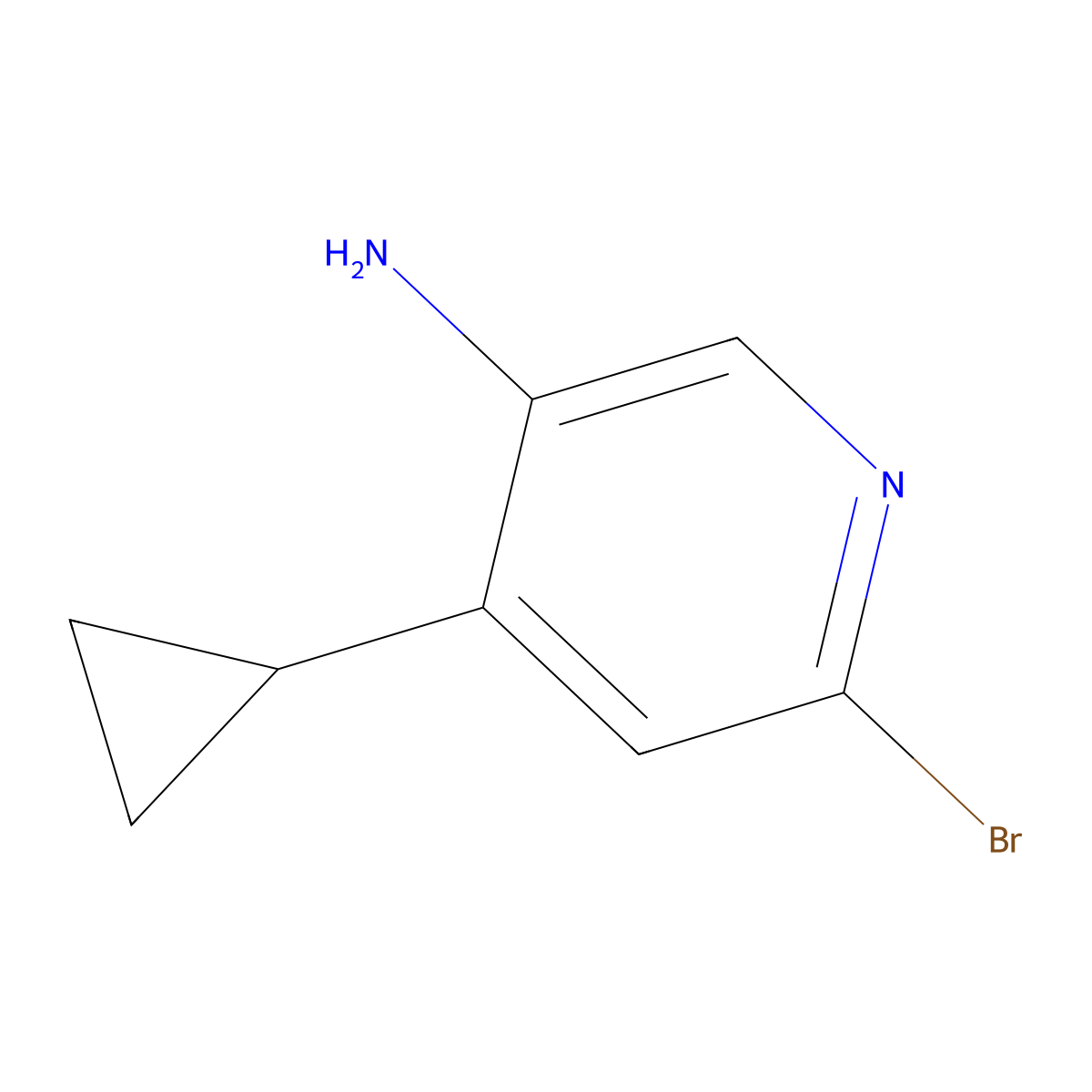 2-Bromo-5-amino-4-(cyclopropyl)pyridine molecular structure, CAS 1381944-13-3