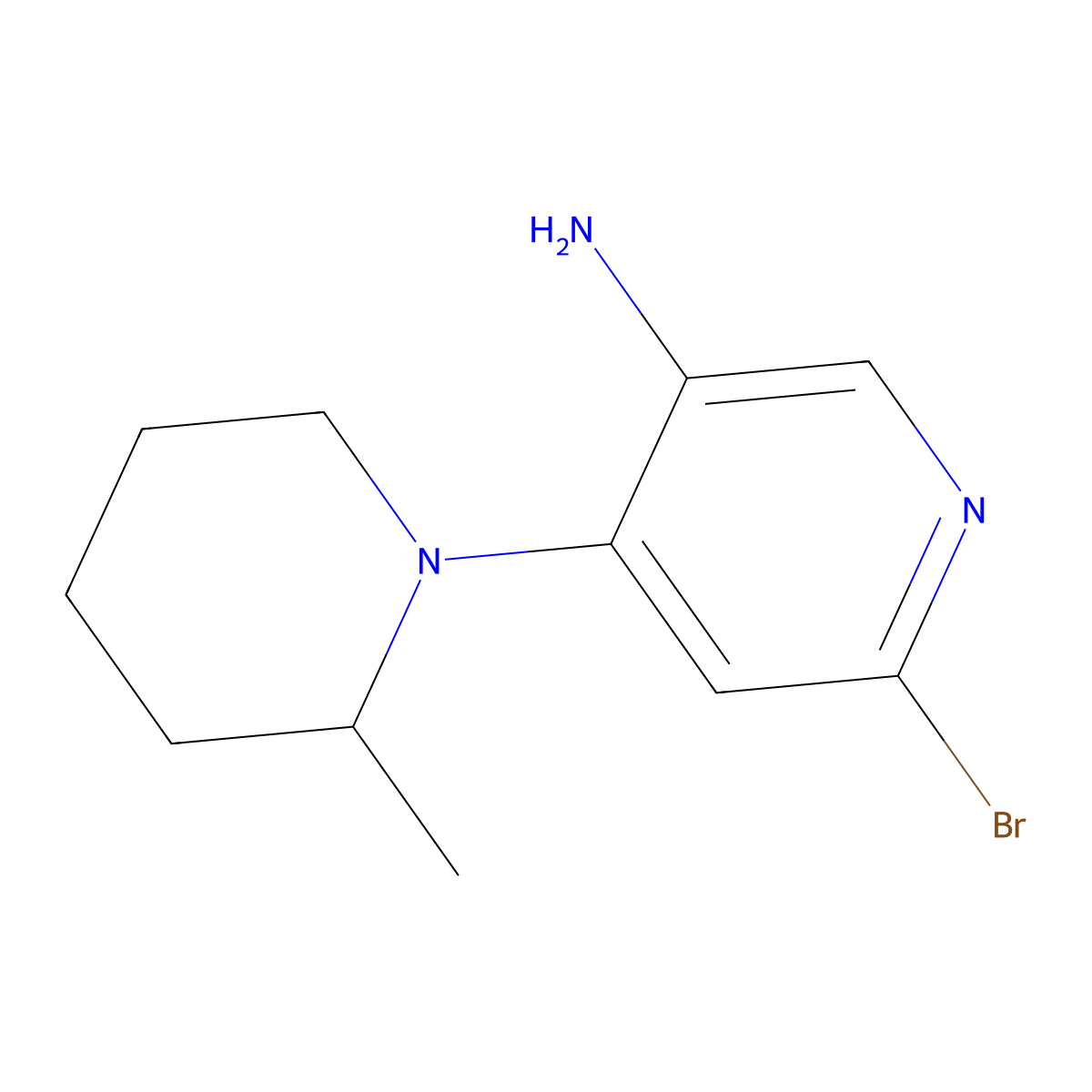 2-Bromo-5-amino-4-(2-methylpiperidin-1-yl)pyridine molecular structure, CAS 1381944-14-4