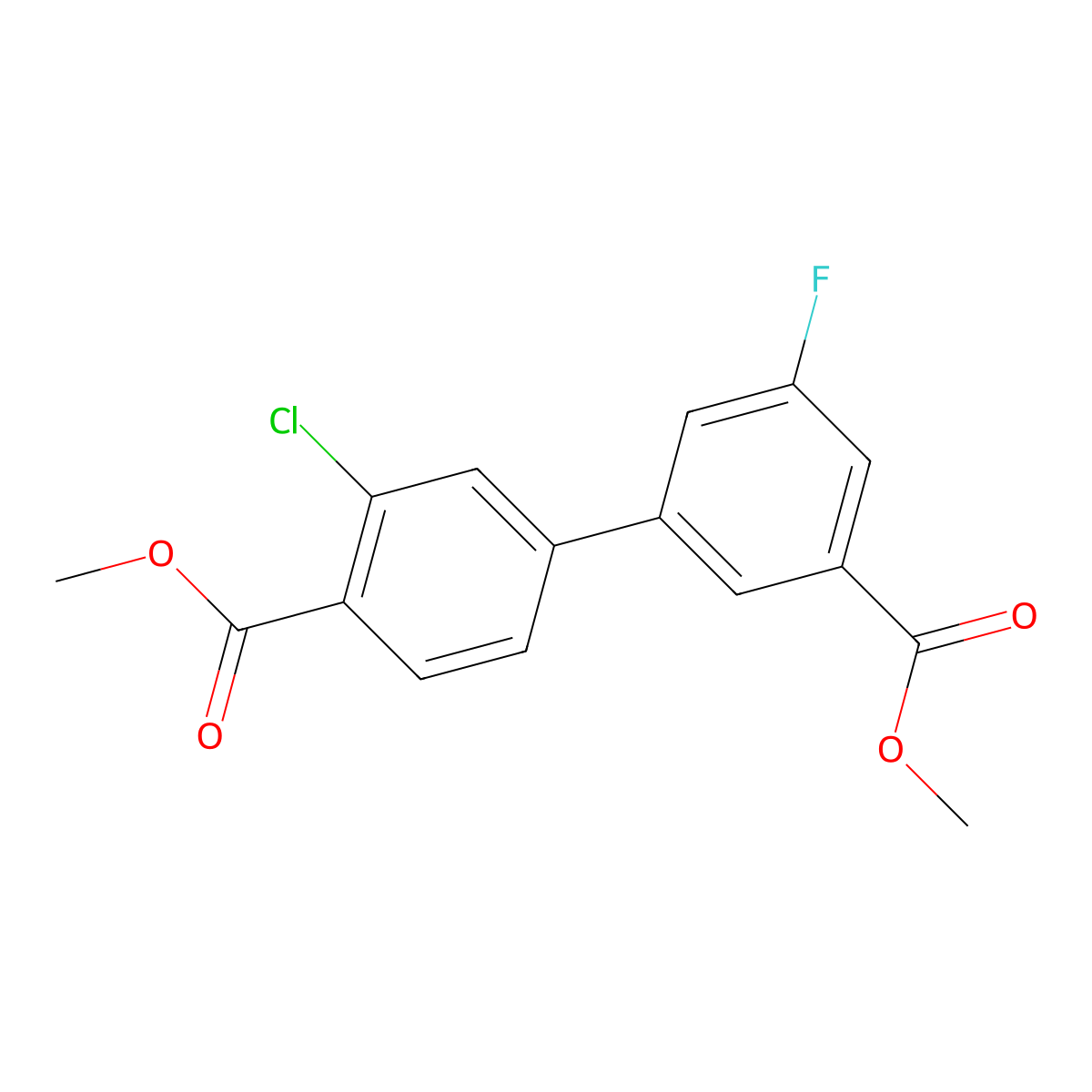 Dimethyl 3-chloro-3'-fluorobiphenyl-4,5'-dicarboxylate molecular structure, CAS 1381944-21-3