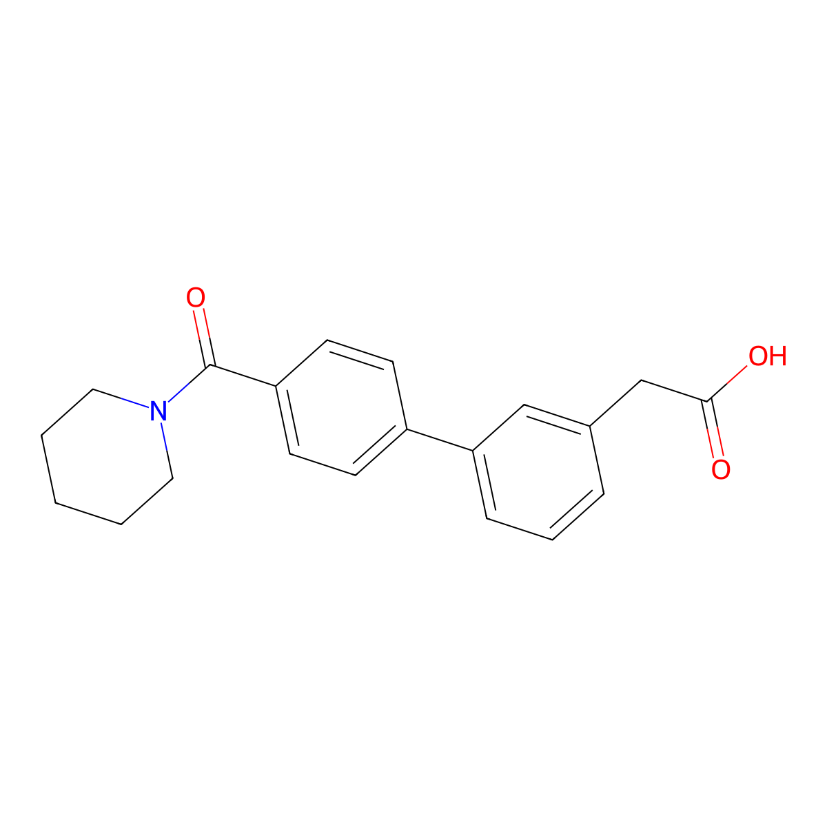 (3-{4-[(Piperidin-1-yl)carbonyl]phenyl}phenyl)acetic acid molecular structure, CAS 1381944-32-6