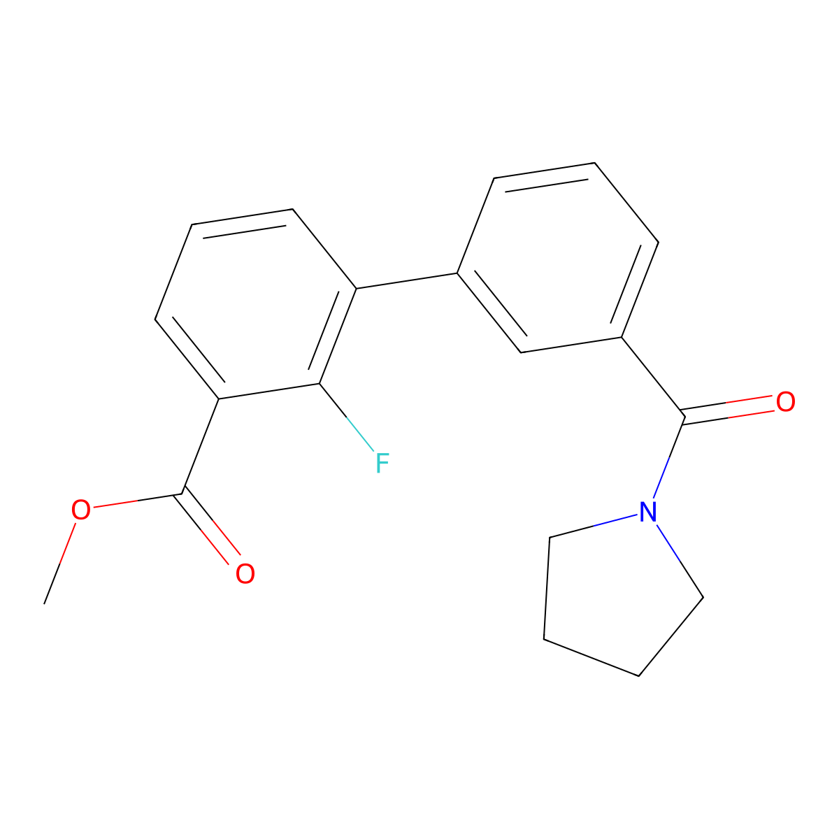 Methyl 2-fluoro-3'-(pyrrolidine-1-carbonyl)-[1,1'-biphenyl]-3-carboxylate molecular structure, CAS 1381944-51-9