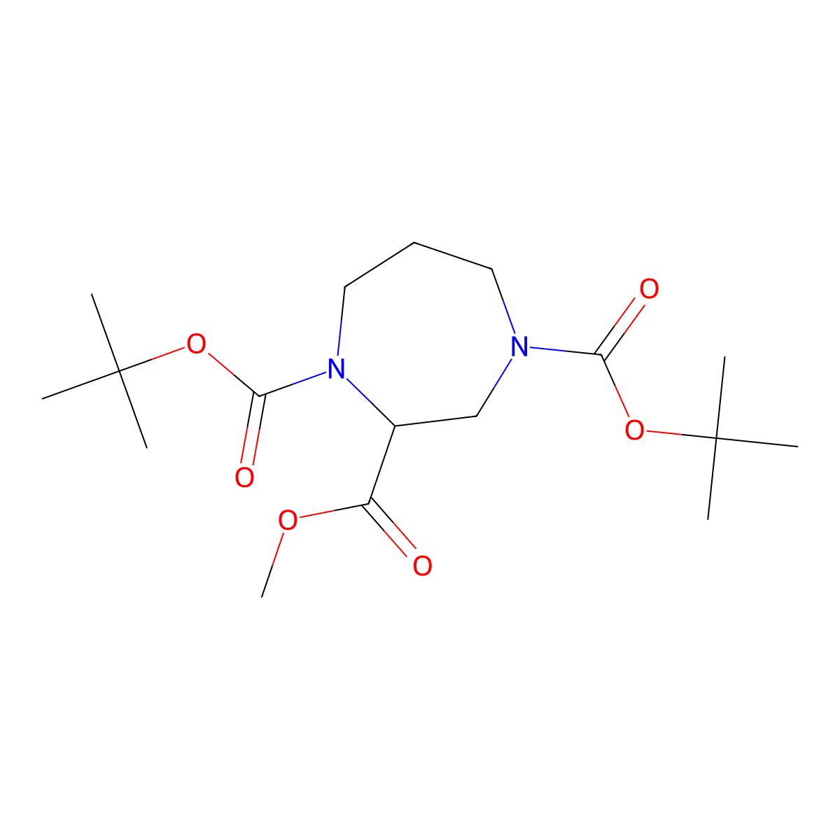 1,4-Di-tert-butyl 2-methyl 1,4-diazepane-1,2,4-tricarboxylate molecular structure, CAS 1381946-82-2