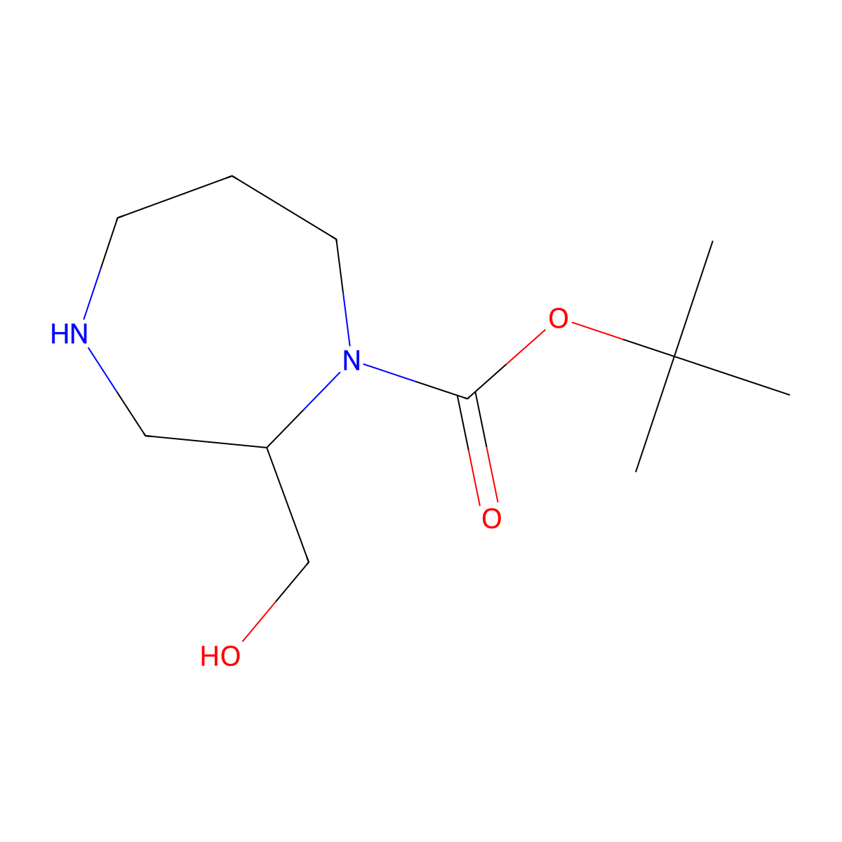 Tert-butyl 2-(hydroxymethyl)-1,4-diazepane-1-carboxylate molecular structure, CAS 1381946-91-3