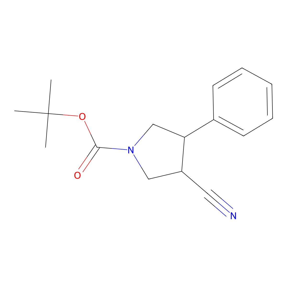 2-Methyl-2-propanyl (3S,4R)-3-cyano-4-phenyl-1-pyrrolidinecarboxylate molecular structure, CAS 1381946-94-6