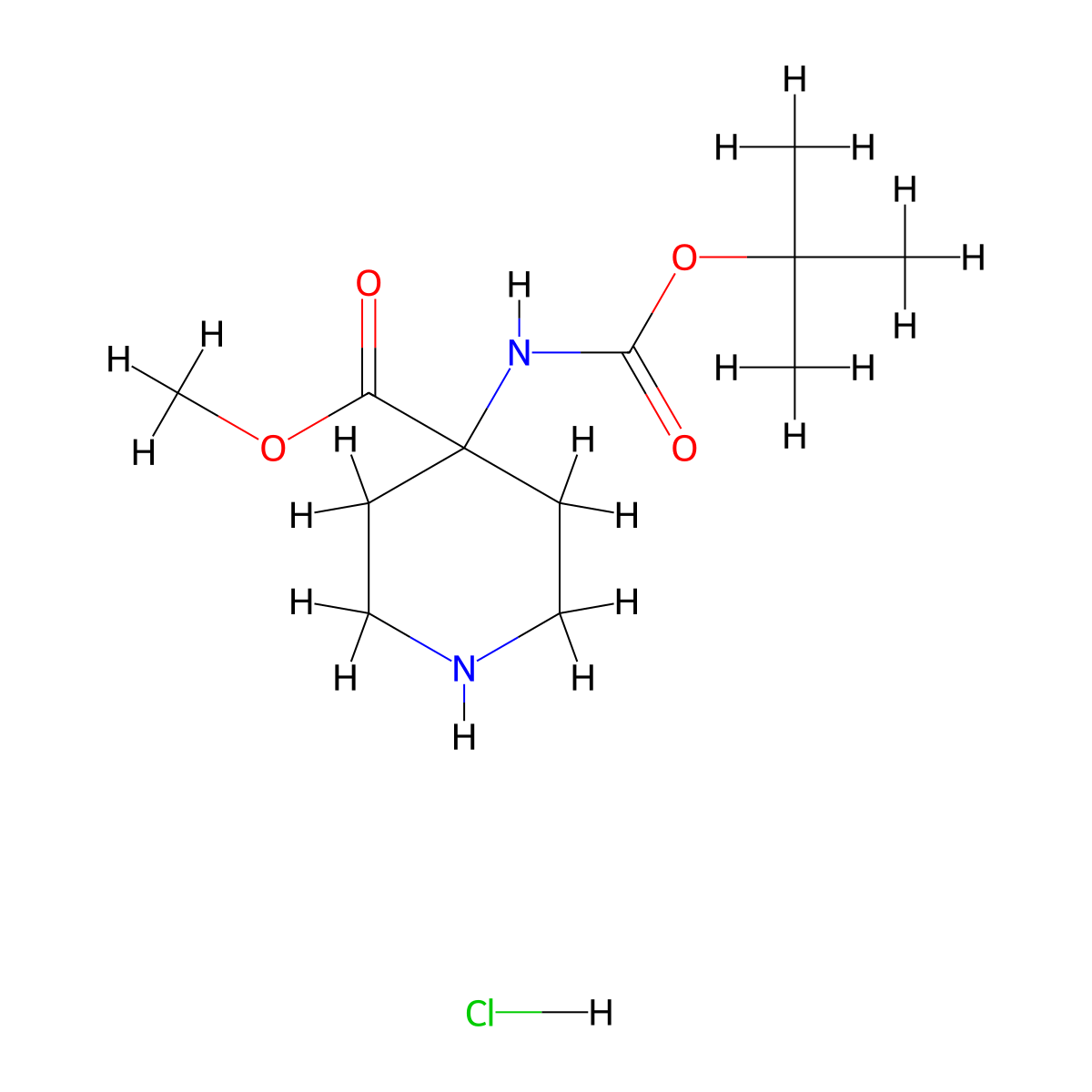 Methyl 4-((tert-butoxycarbonyl)amino)piperidine-4-carboxylate hydrochloride molecular structure, CAS 1381947-68-7