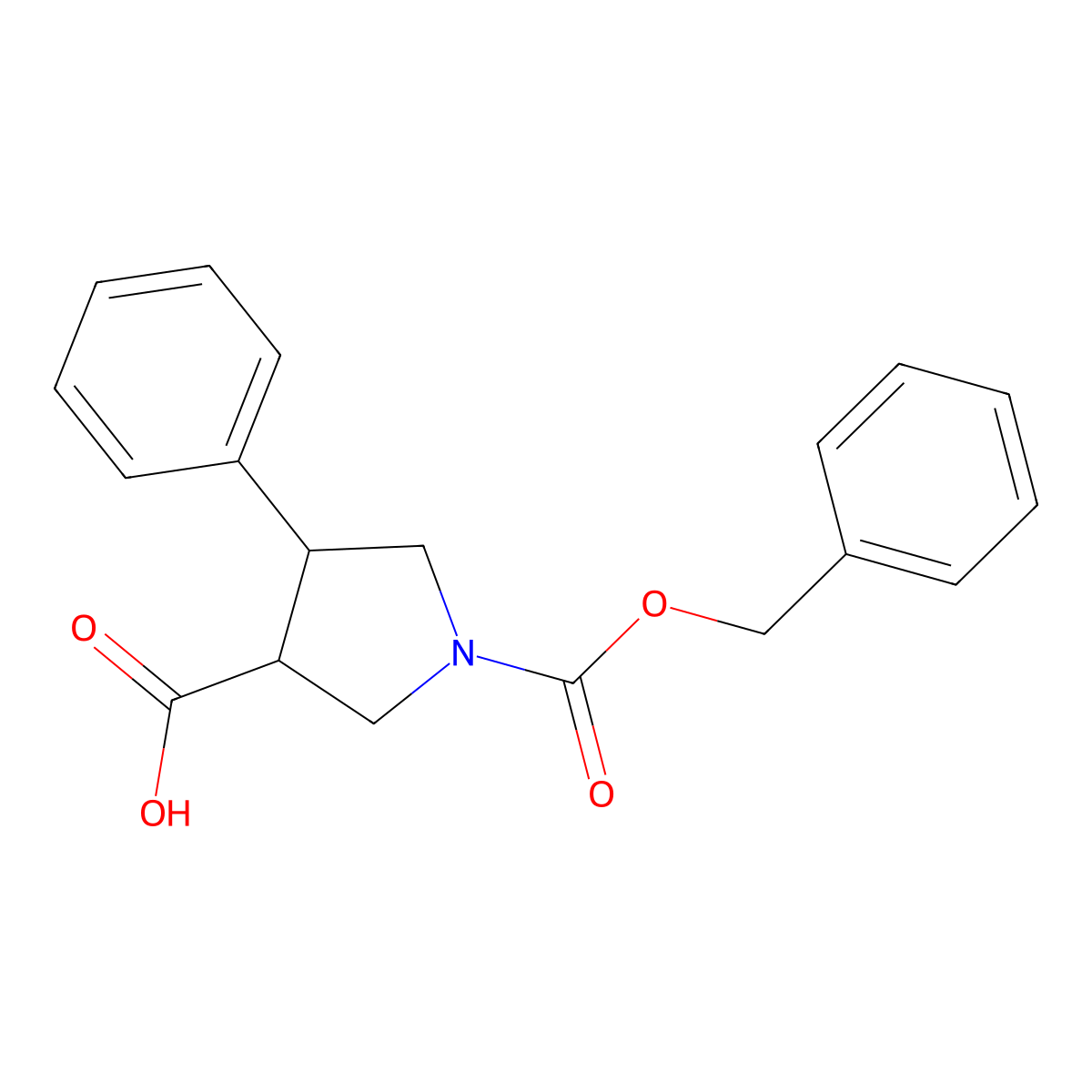 trans-1-(Benzyloxycarbonyl)-4-phenylpyrrolidine-3-carboxylic acid molecular structure, CAS 1381948-15-7