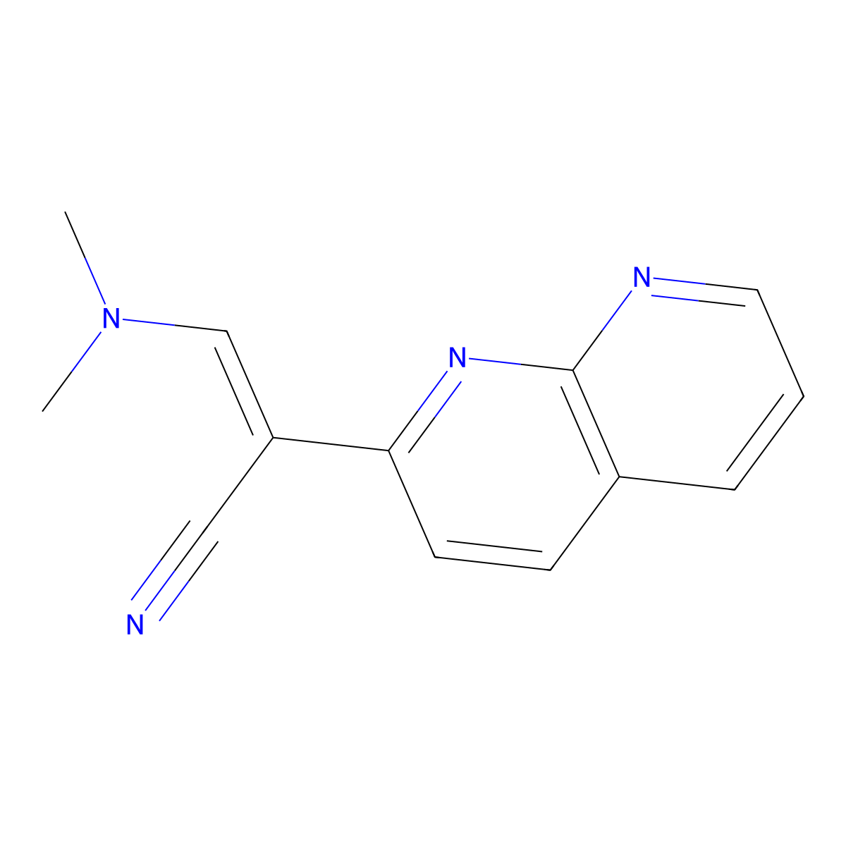 1,8-Naphthyridine-2-acetonitrile, I+/--[(dimethylamino)methylene]- molecular structure, CAS 1381952-89-1