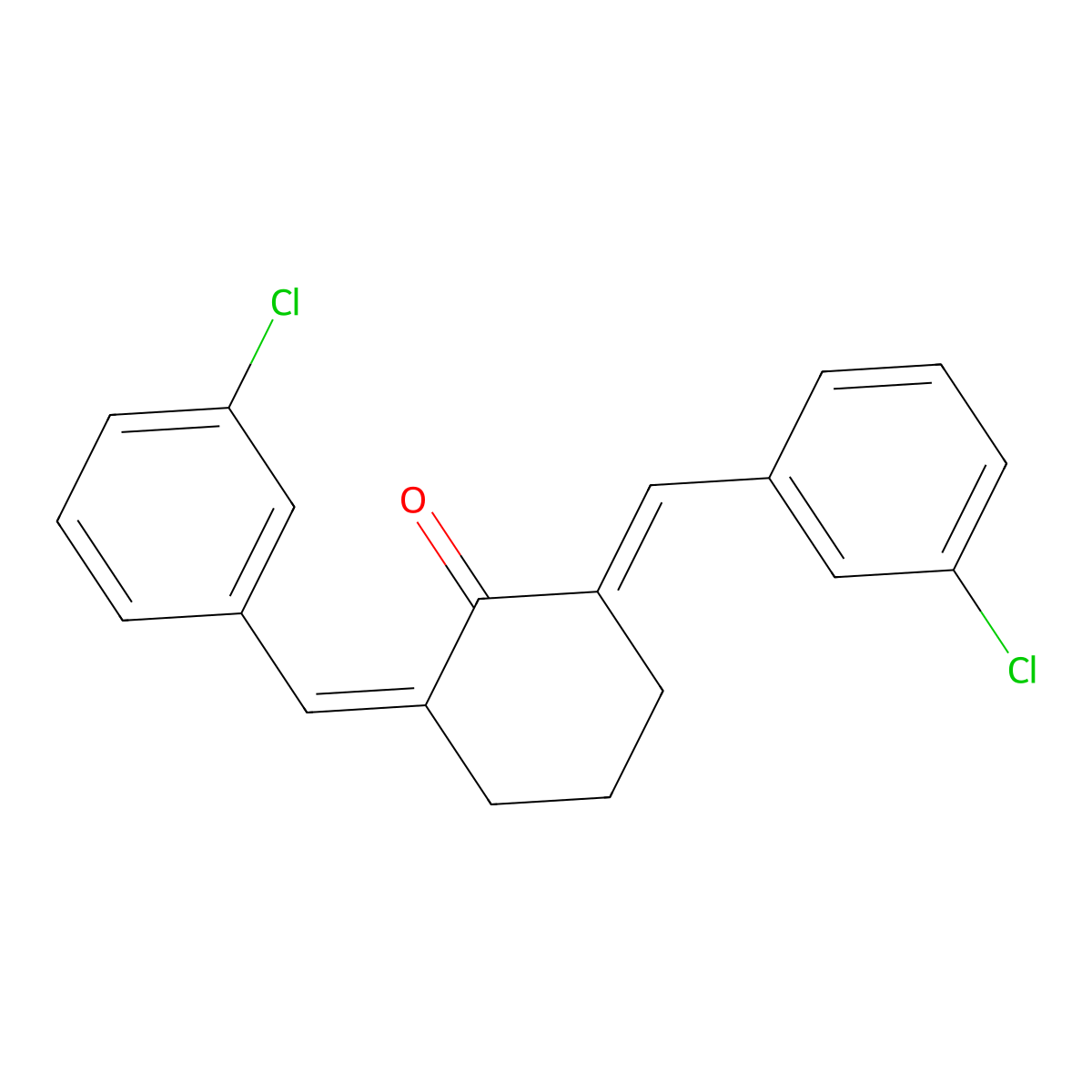 Cyclohexanone, 2,6-bis[(3-chlorophenyl)methylene]- molecular structure, CAS 138197-91-8