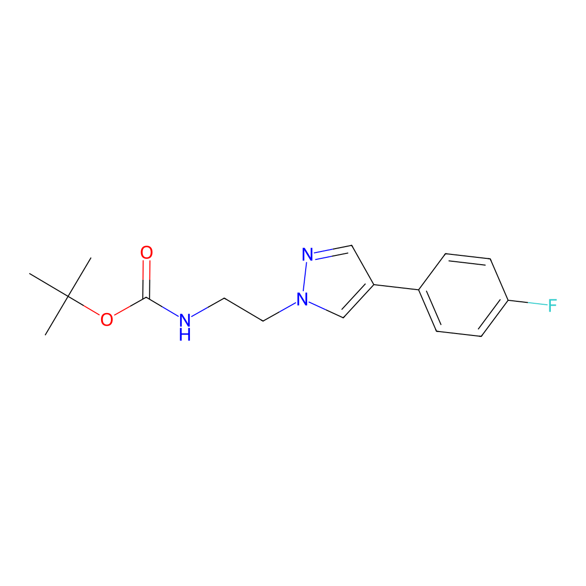 Tert-butyl (2-(4-(4-fluorophenyl)-1H-pyrazol-1-yl)ethyl)carbamate molecular structure, CAS 1381972-31-1