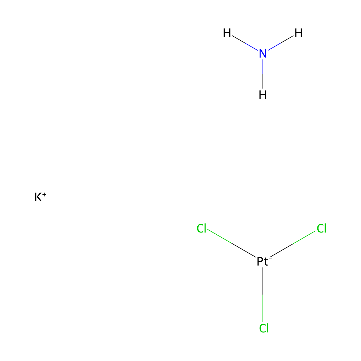 Potassium amminetrichloroplatinate(II) molecular structure, CAS 13820-91-2