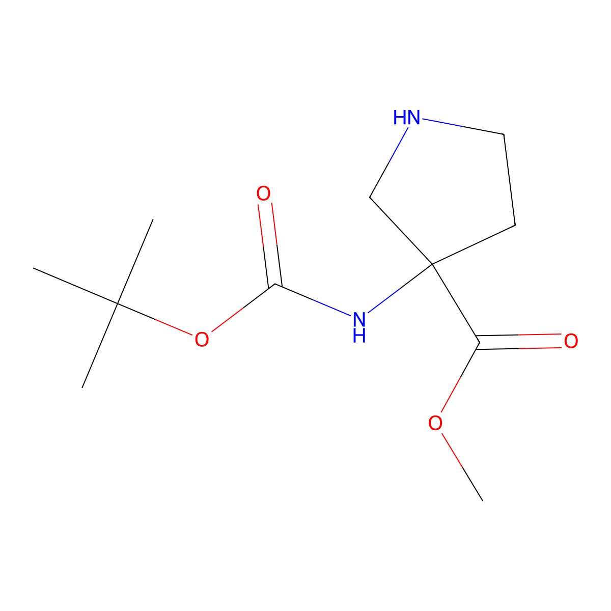 Methyl 3-((tert-butoxycarbonyl)amino)pyrrolidine-3-carboxylate molecular structure, CAS 1382035-21-3