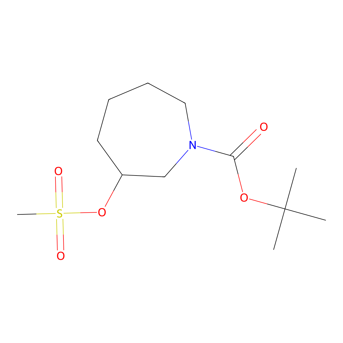 Tert-butyl 3-(methanesulfonyloxy)azepane-1-carboxylate molecular structure, CAS 1382038-22-3