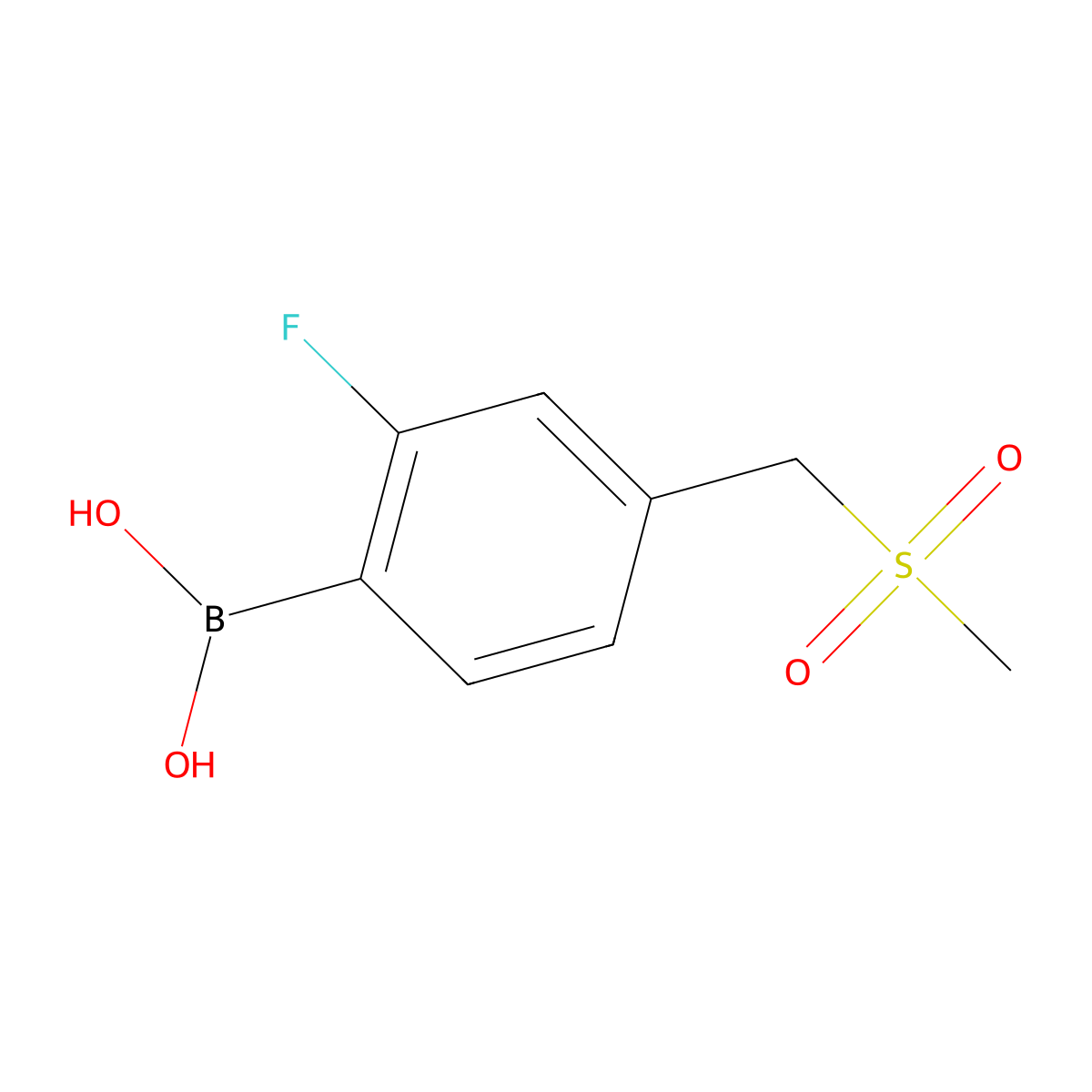 (2-Fluoro-4-((methylsulfonyl)methyl)phenyl)boronic acid molecular structure, CAS 1382136-96-0