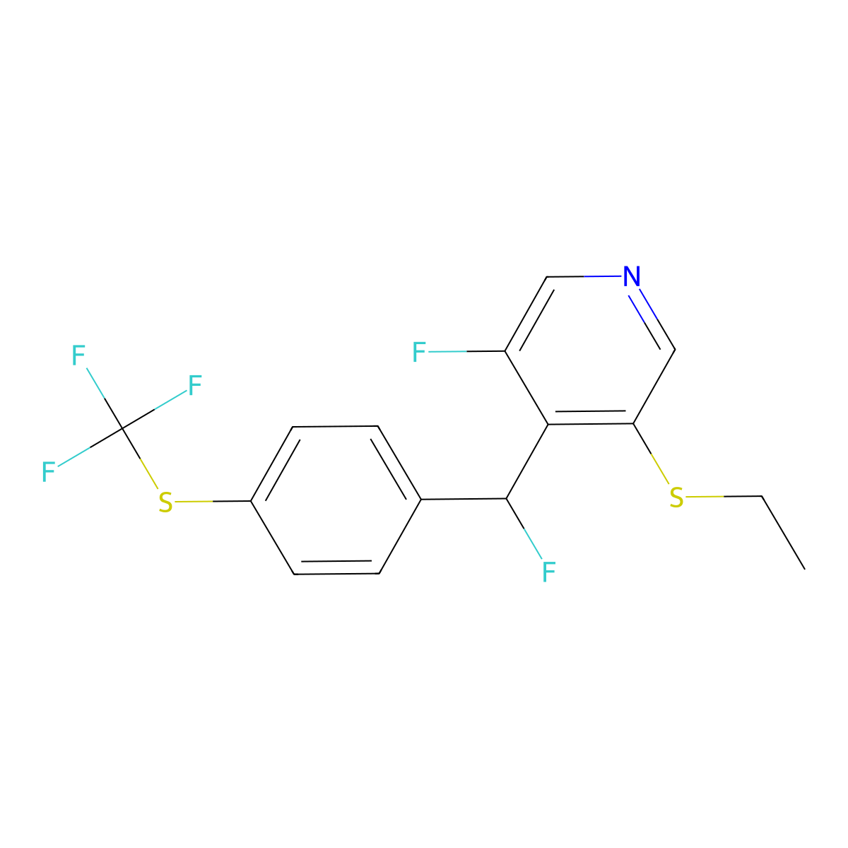 3-(Ethylsulfanyl)-5-fluoro-4-[fluoro({4-[(trifluoromethyl)sulfanyl]phenyl})methyl]pyridine molecular structure, CAS 1382202-81-4
