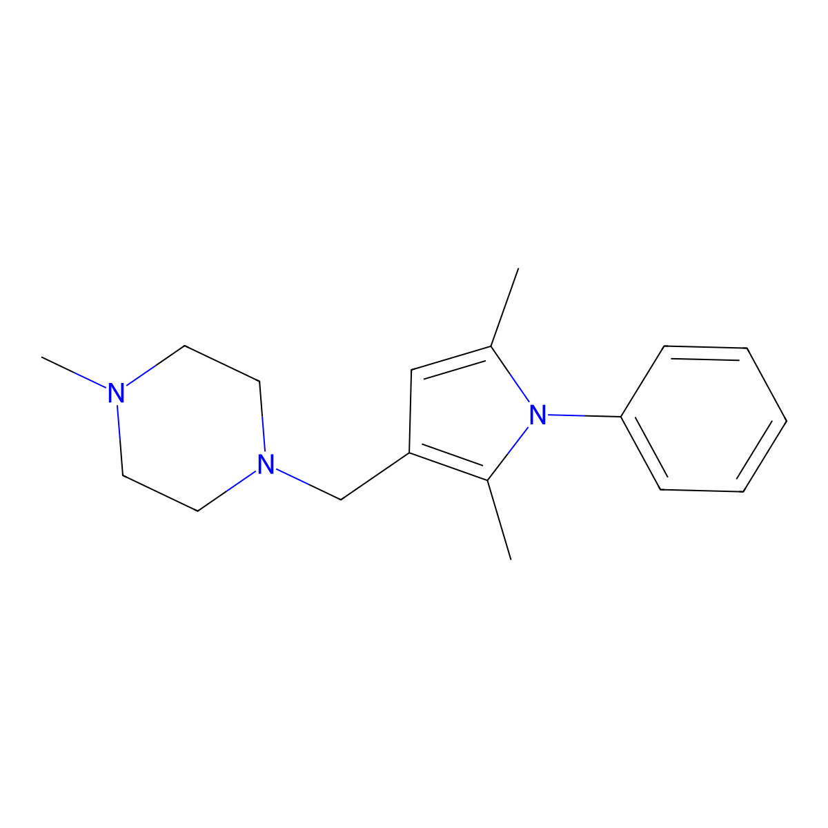 Piperazine, 1-((2,5-dimethyl-1-phenyl-1H-pyrrol-3-yl)methyl)-4-methyl- molecular structure, CAS 138222-78-3