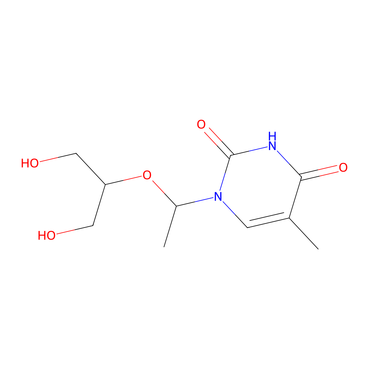1-[1-[2-Hydroxy-1-(hydroxymethyl)ethoxy]ethyl]-5-methyl-pyrimidine-2,4-dione molecular structure, CAS 138239-71-1