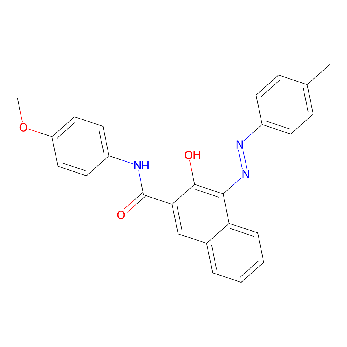 2-Naphthalenecarboxamide, 3-hydroxy-N-(4-methoxyphenyl)-4-(2-(4-methylphenyl)diazenyl)- molecular structure, CAS 13824-00-5