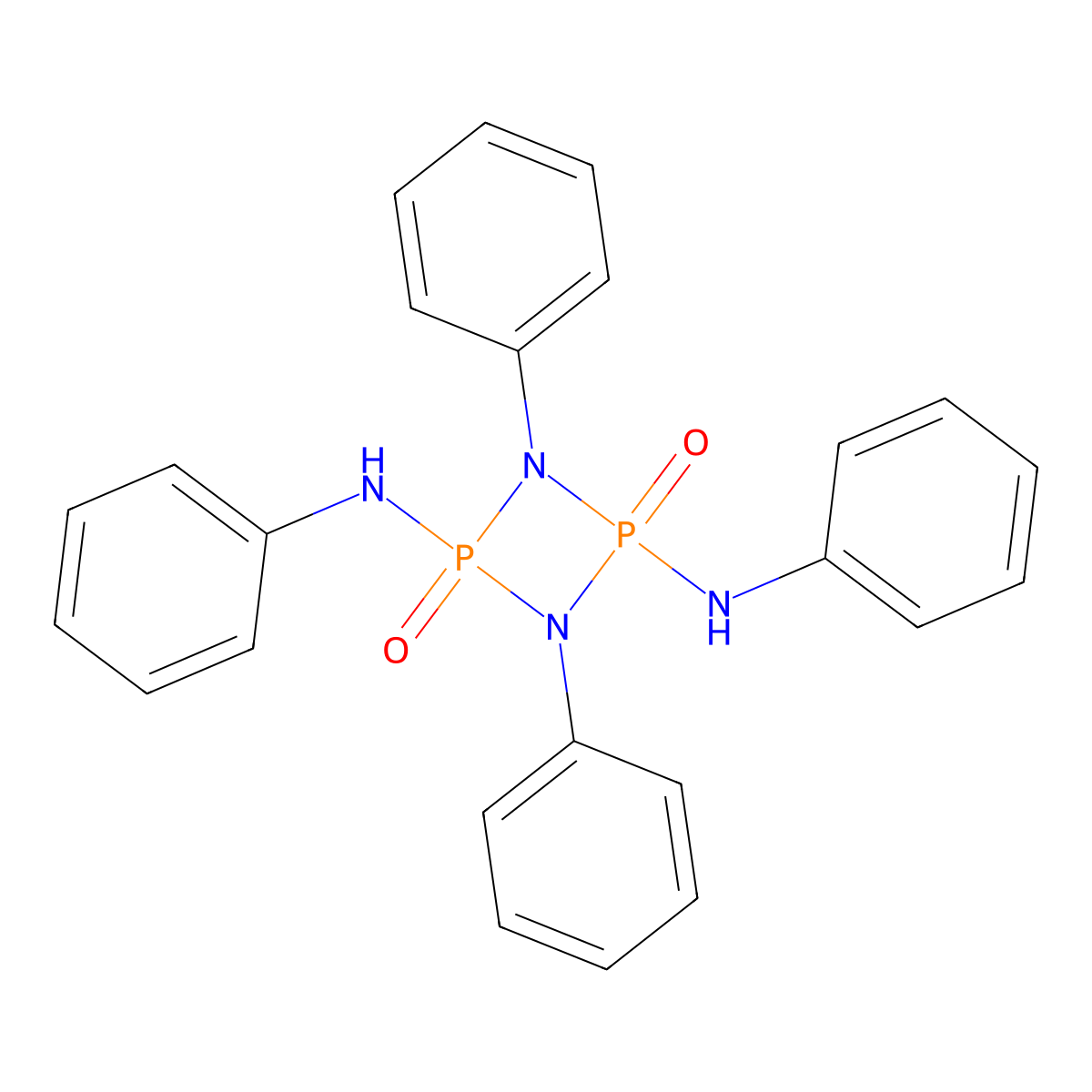 N,N',1,3-Tetraphenyl-1,3,2,4-diazadiphosphetidine-2,4-diamine 2,4-dioxide molecular structure, CAS 13824-04-9