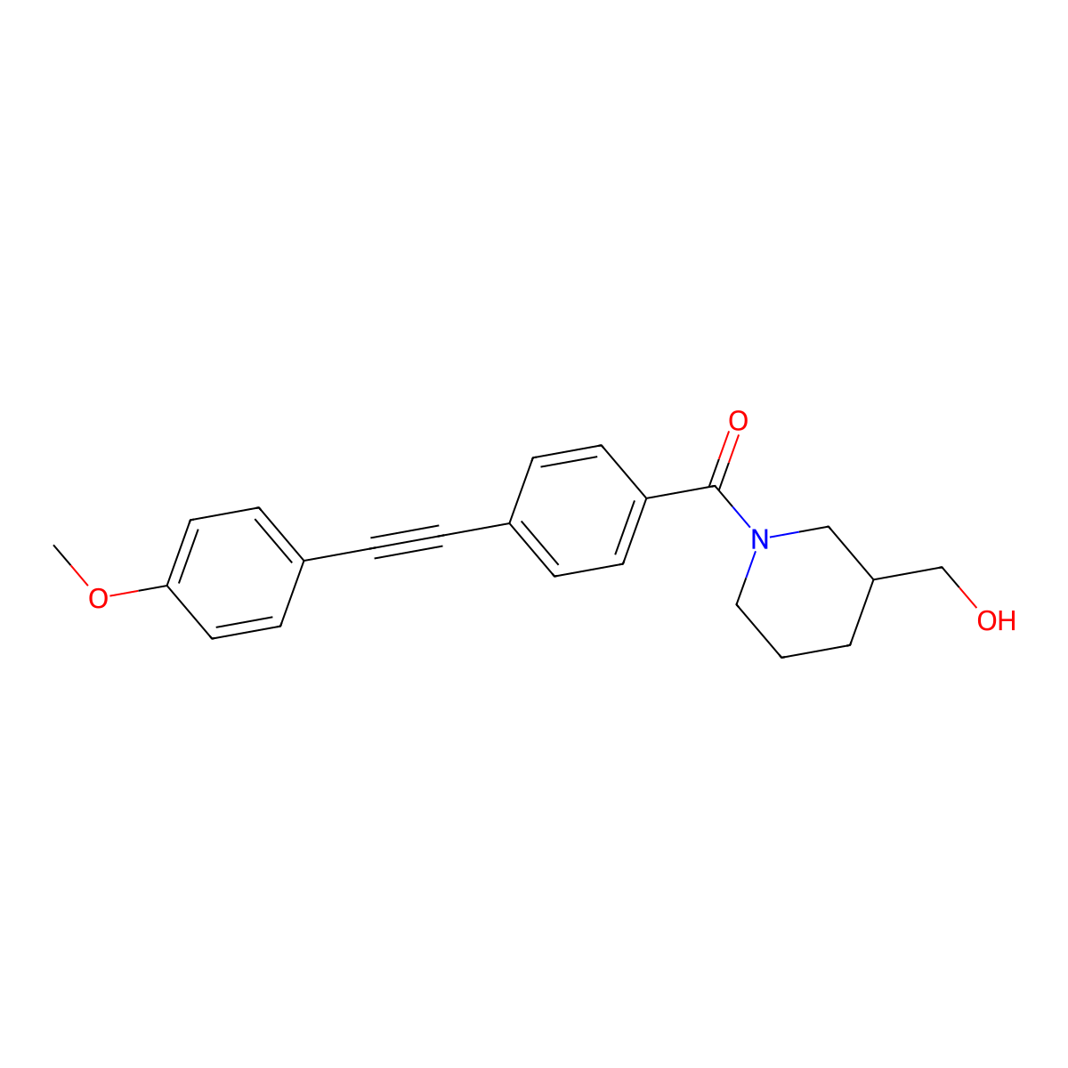 (R)-(3-(hydroxymethyl)piperidin-1-yl)(4-((4-methoxyphenyl)ethynyl)phenyl)methanone molecular structure, CAS 1382481-79-9