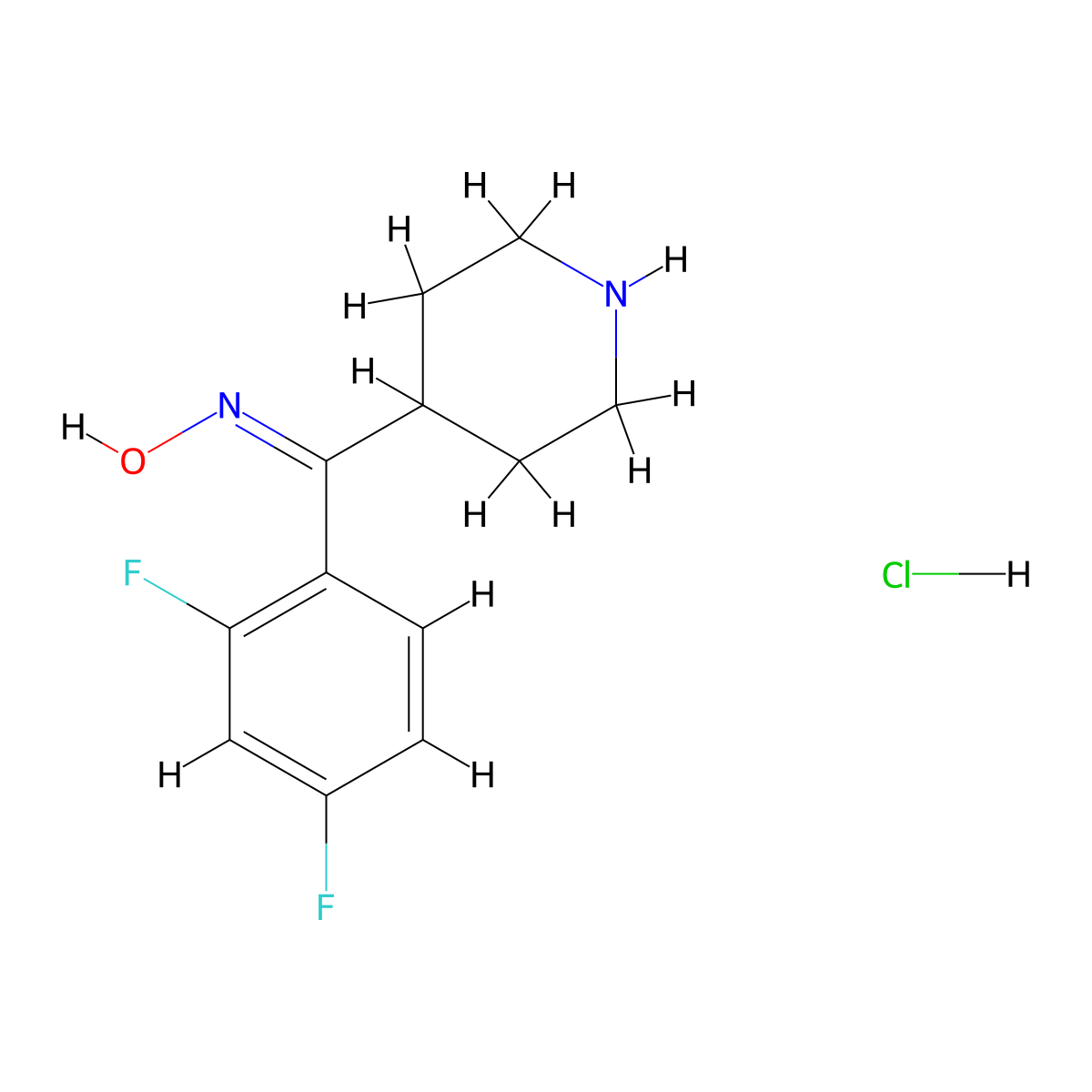 (Z)-(2,4-Difluorophenyl)piperidin-4-ylmethanone oxime monohydrochloride molecular structure, CAS 138271-16-6