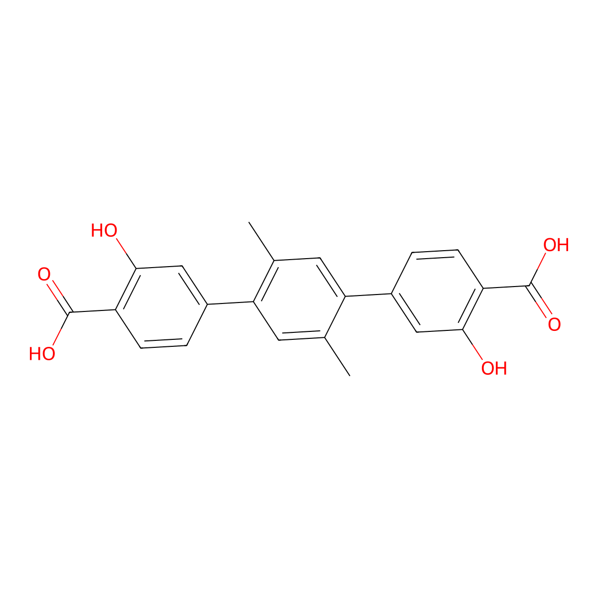 3,3''-Dihydroxy-2',5'-dimethyl-[1,1':4',1''-terphenyl]-4,4''-dicarboxylic acid molecular structure, CAS 1382735-24-1