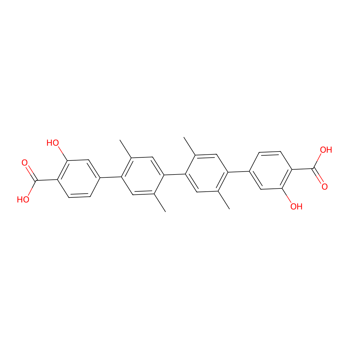 3,3'''-Dihydroxy-2',2'',5',5''-tetramethyl-[1,1':4',1'':4'',1'''-quaterphenyl]-4,4'''-dicarboxylic acid molecular structure, CAS 1382735-27-4