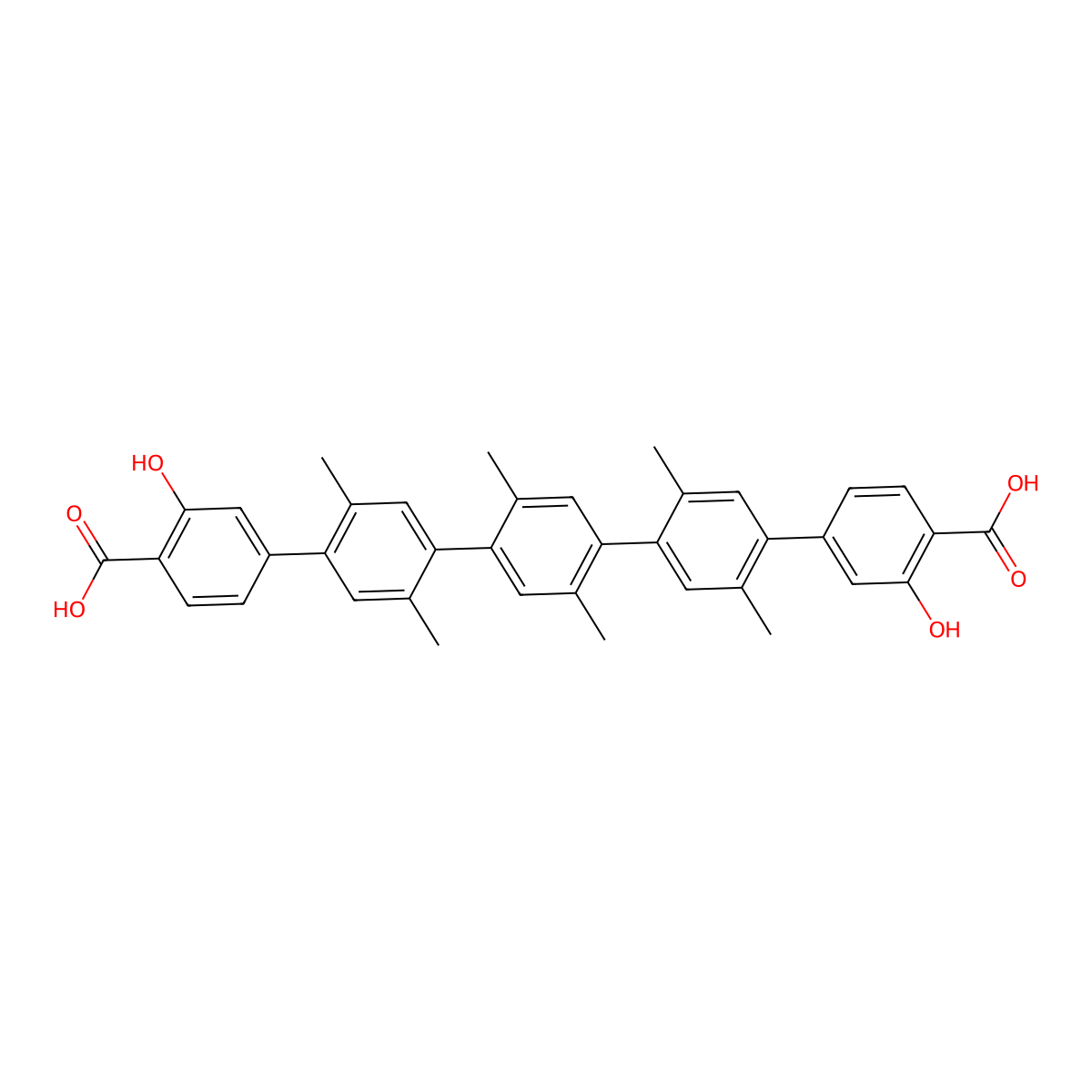 3,3''''-Dihydroxy-2',2'',2''',5',5'',5'''-hexamethyl-[1,1':4',1'':4'',1''':4''',1''''-quinquephenyl]-4,4''''-dicarboxylic acid molecular structure, CAS 1382735-30-9