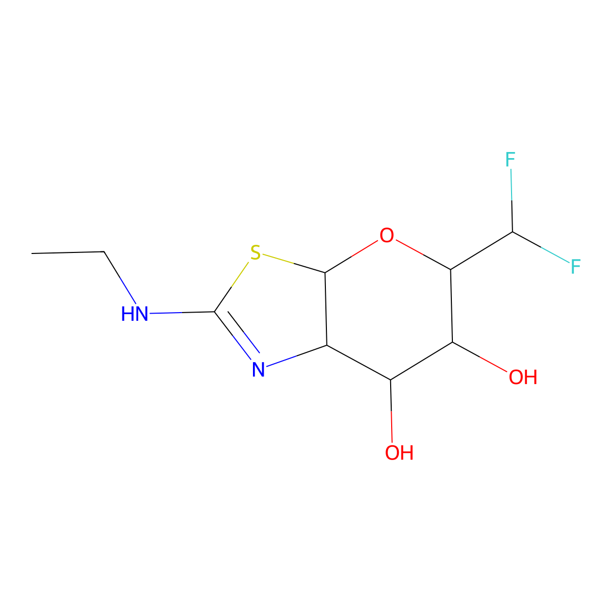 (3AR,5S,6S,7R,7aR,E)-5-(difluoromethyl)-2-(ethylimino)hexahydro-5H-pyrano[3,2-d]thiazole-6,7-diol molecular structure, CAS 1382799-40-7