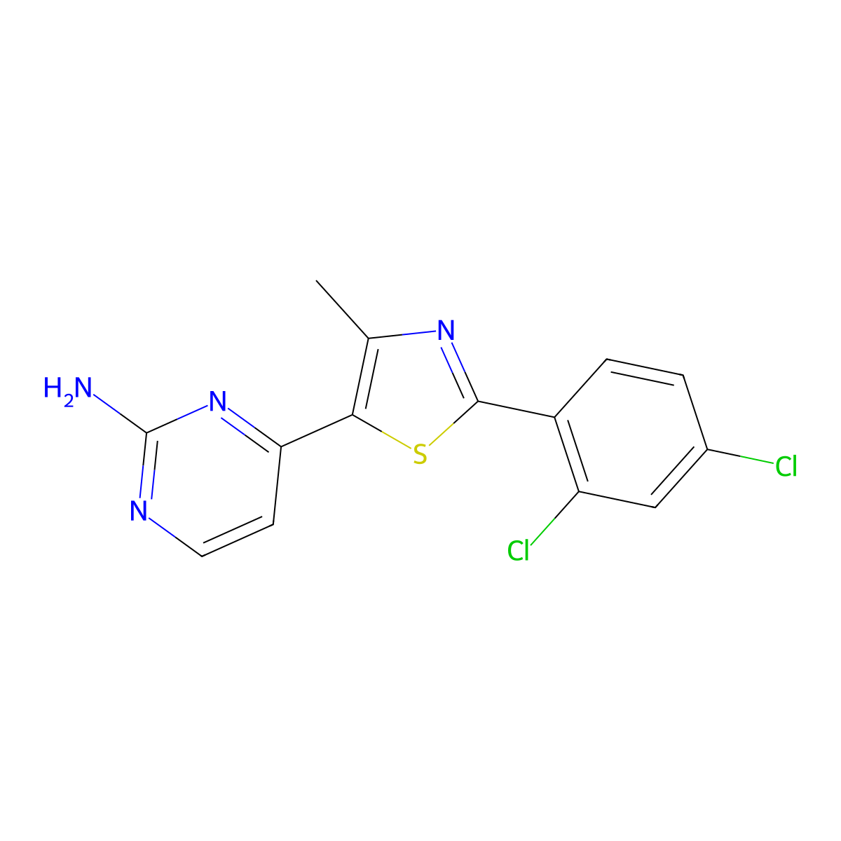 4-[2-(2,4-Dichlorophenyl)-4-methyl-1,3-thiazol-5-yl]pyrimidin-2-amine molecular structure, CAS 1382805-00-6