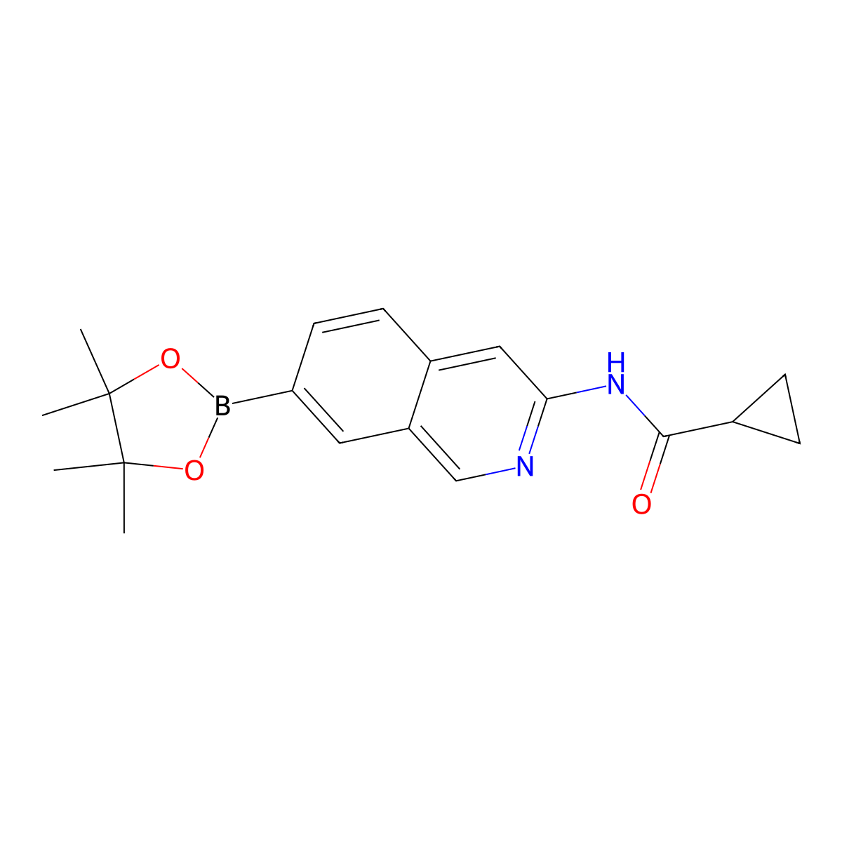 N-(7-(4,4,5,5-tetramethyl-1,3,2-dioxaborolan-2-yl)isoquinolin-3-yl)cyclopropanecarboxamide molecular structure, CAS 1382848-03-4