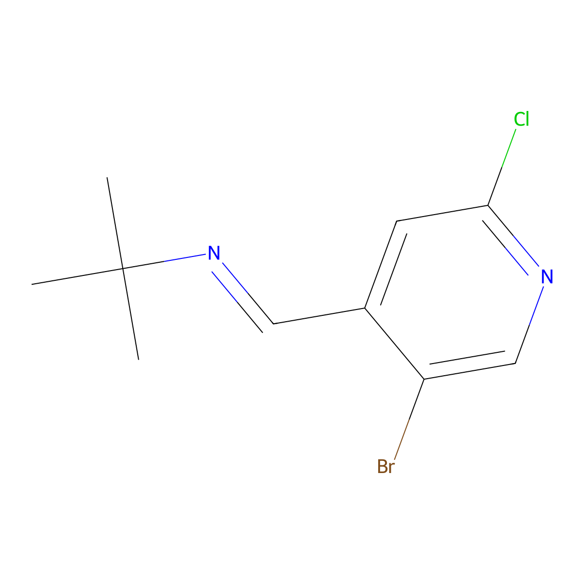 N-((5-bromo-2-chloropyridin-4-yl)methylene)-2-methylpropan-2-amine molecular structure, CAS 1382848-39-6