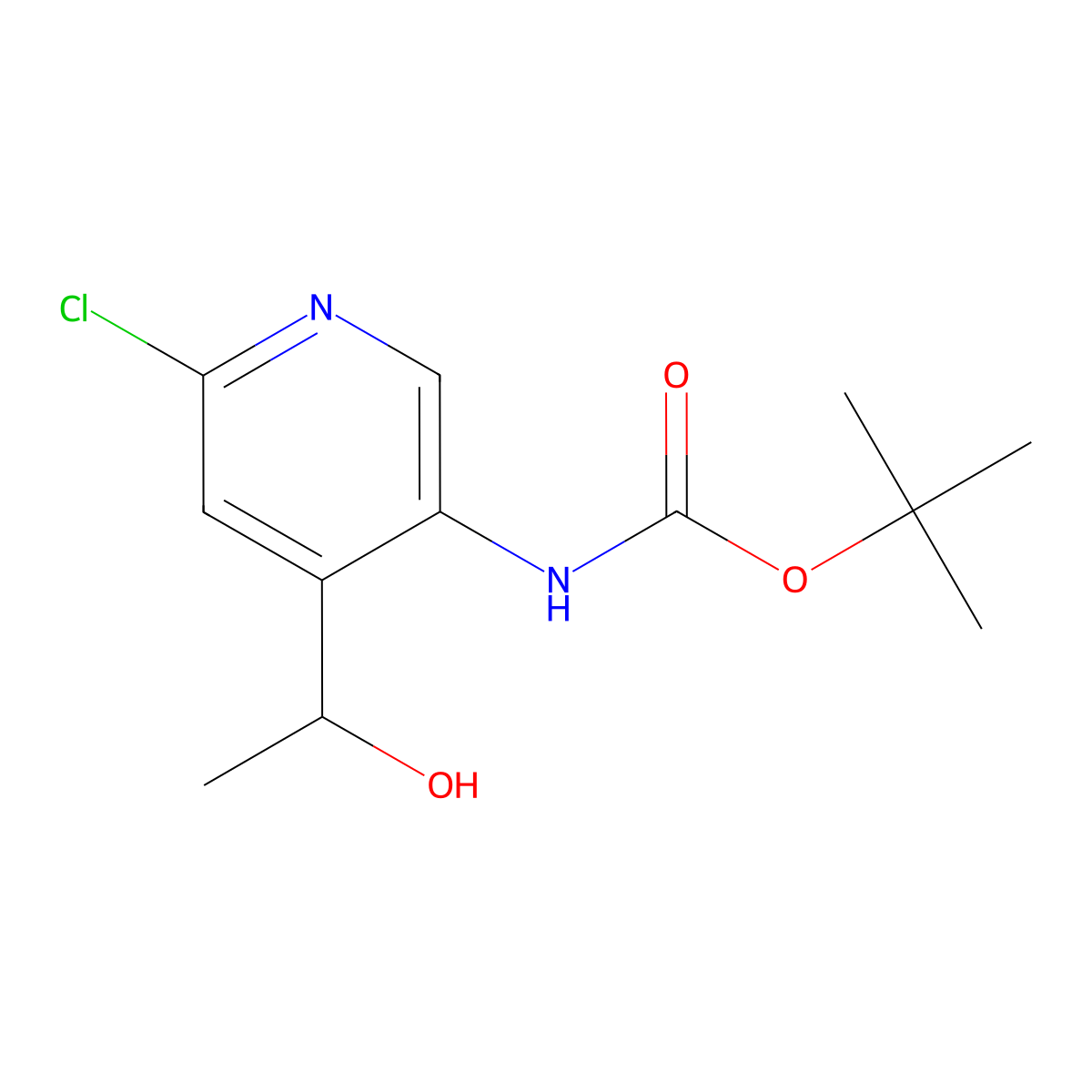 tert-butyl N-[6-chloro-4-(1-hydroxyethyl)-3-pyridyl]carbamate molecular structure, CAS 1382848-43-2