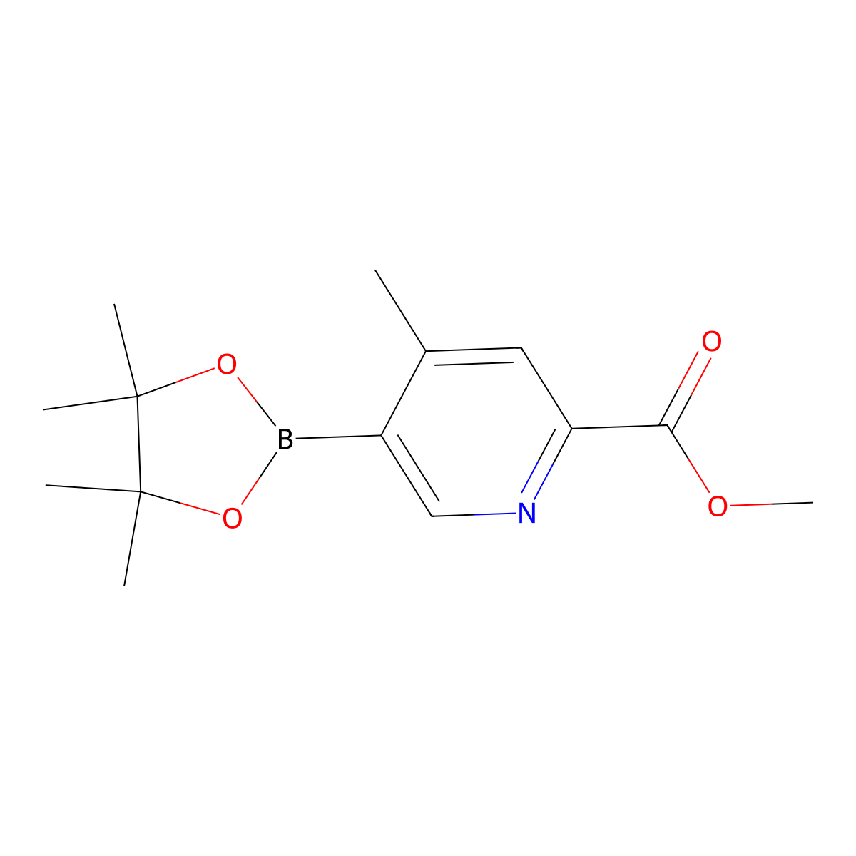 Methyl 4-methyl-5-(4,4,5,5-tetramethyl-1,3,2-dioxaborolan-2-yl)pyridine-2-carboxylate molecular structure, CAS 1382850-08-9